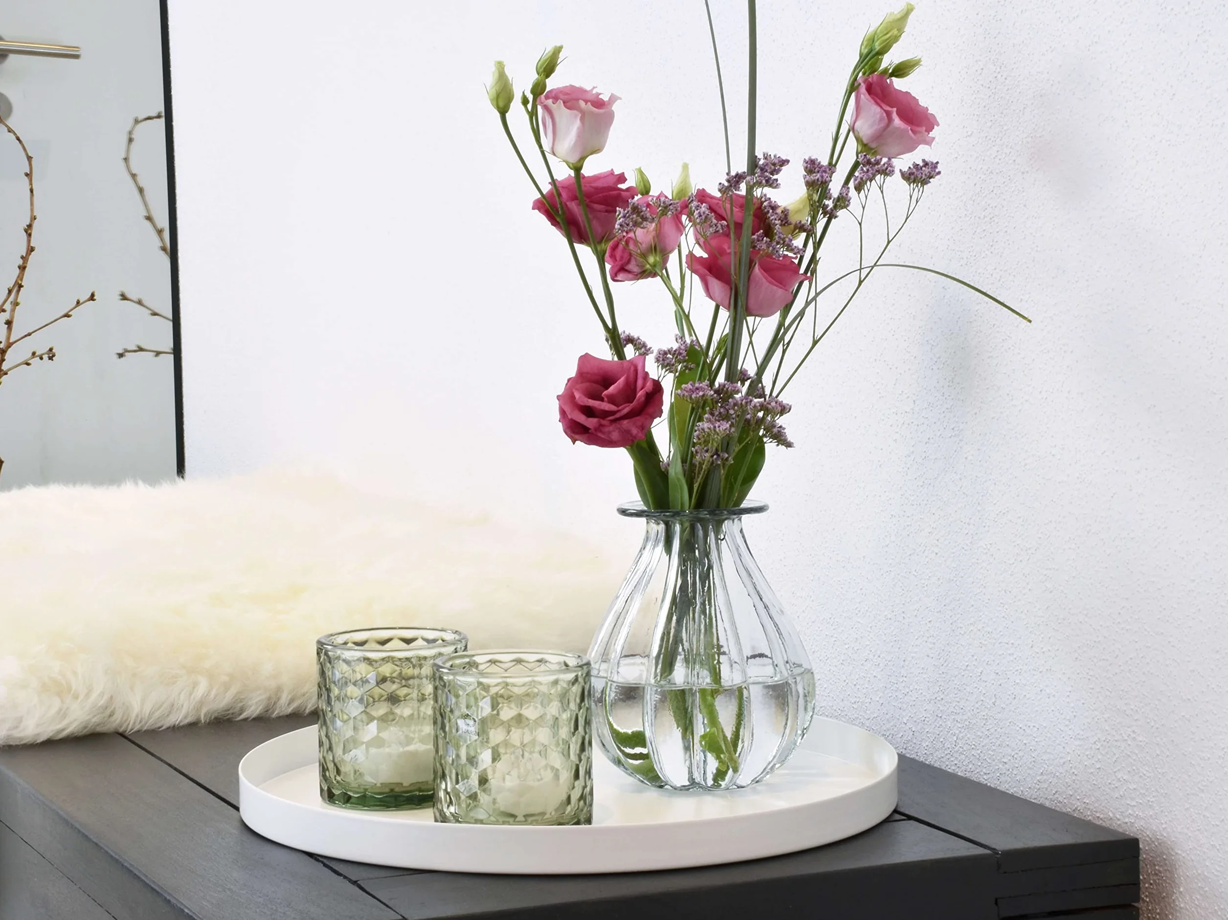 D&D Living® Bandeja Decorativa Redonda Ø 30 cm | Plato Decorativo y Bandeja de Metal de Diseño (Blanco Mate)
