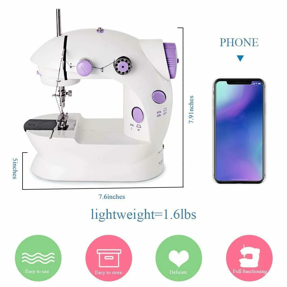 Mini máquina de coser eléctrica multifunción, herramienta de costura portátil, 2 velocidades, doble hilo, pedal de pie con interruptor de mano para principiantes en el hogar, viajes, regalo para mamá