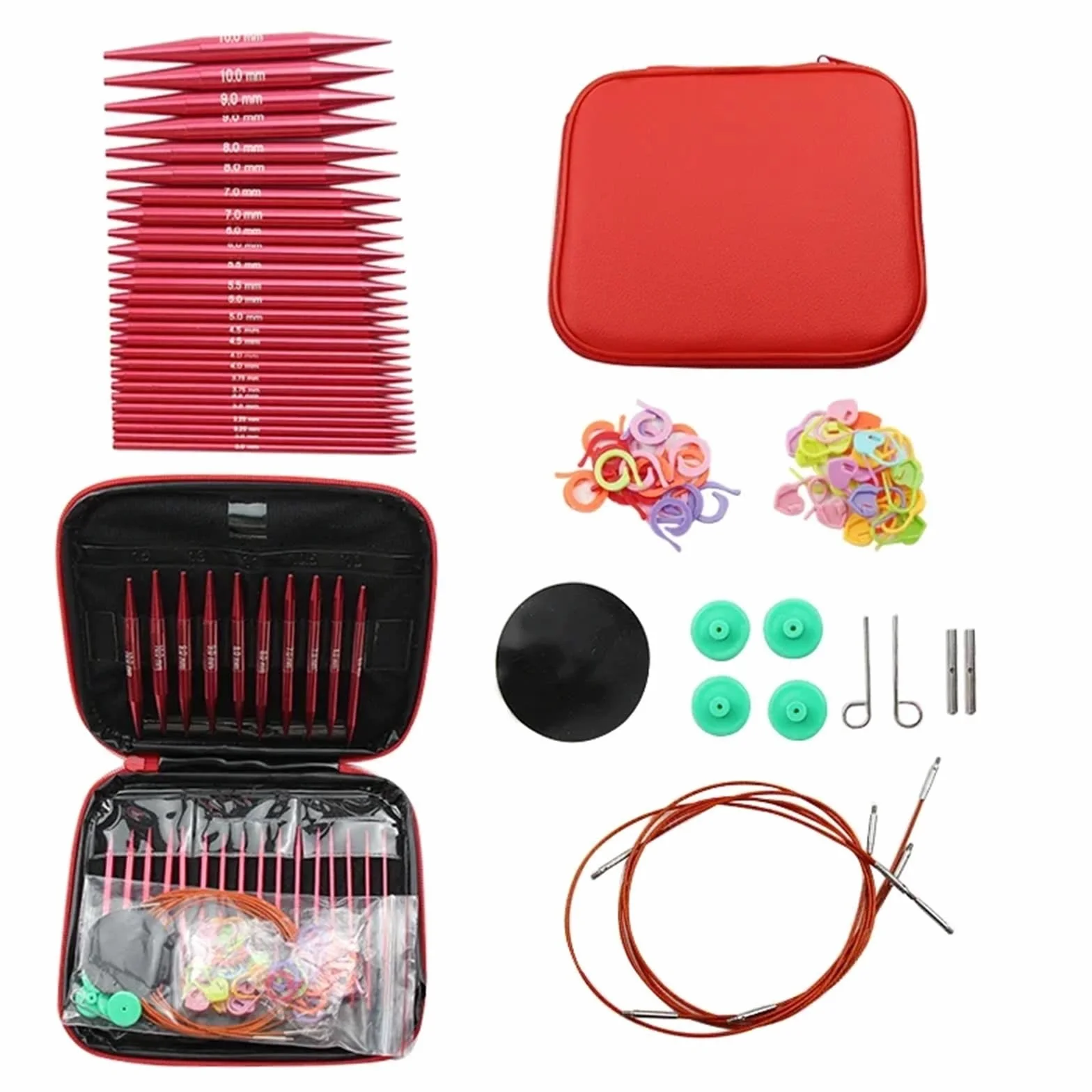 Juego de agujas de tejer circulares de aluminio intercambiables, juego de agujas de ganchillo circulares, herramientas de hilo de tejer, kit de accesorios para tejer