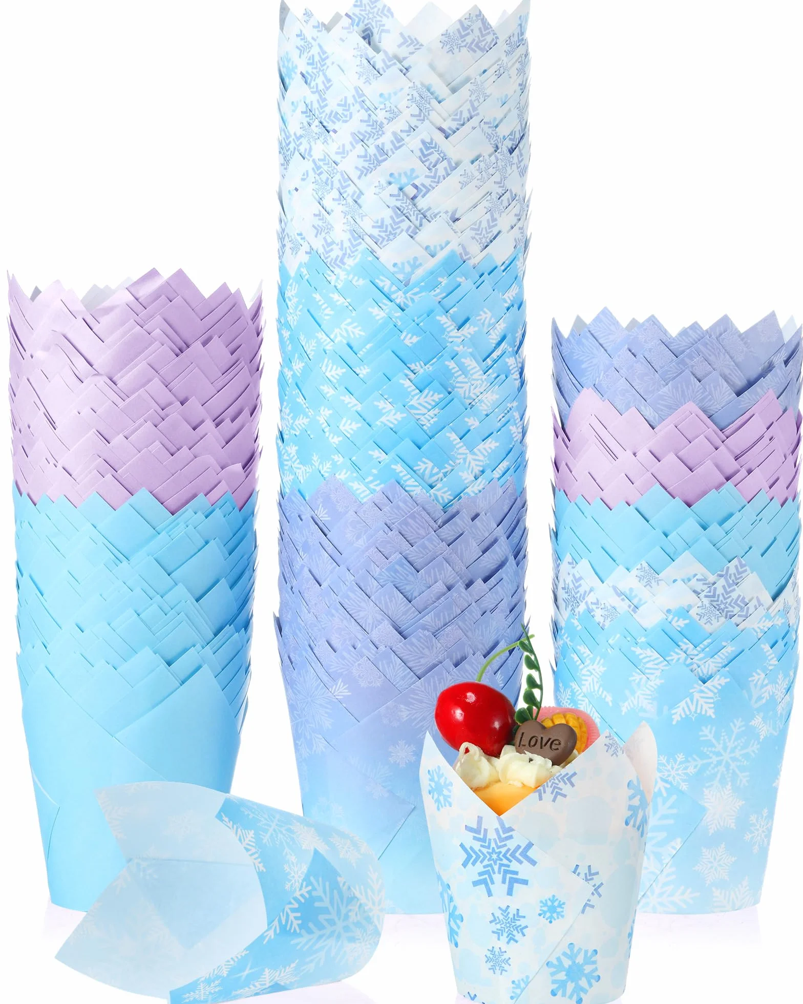 Havawish 500 forros de Navidad para cupcakes de tulipán, moldes para hornear magdalenas en tamaño estándar, a prueba de grasa, soportes para magdalenas para hornear tazas, fiesta de cumpleaños (copo