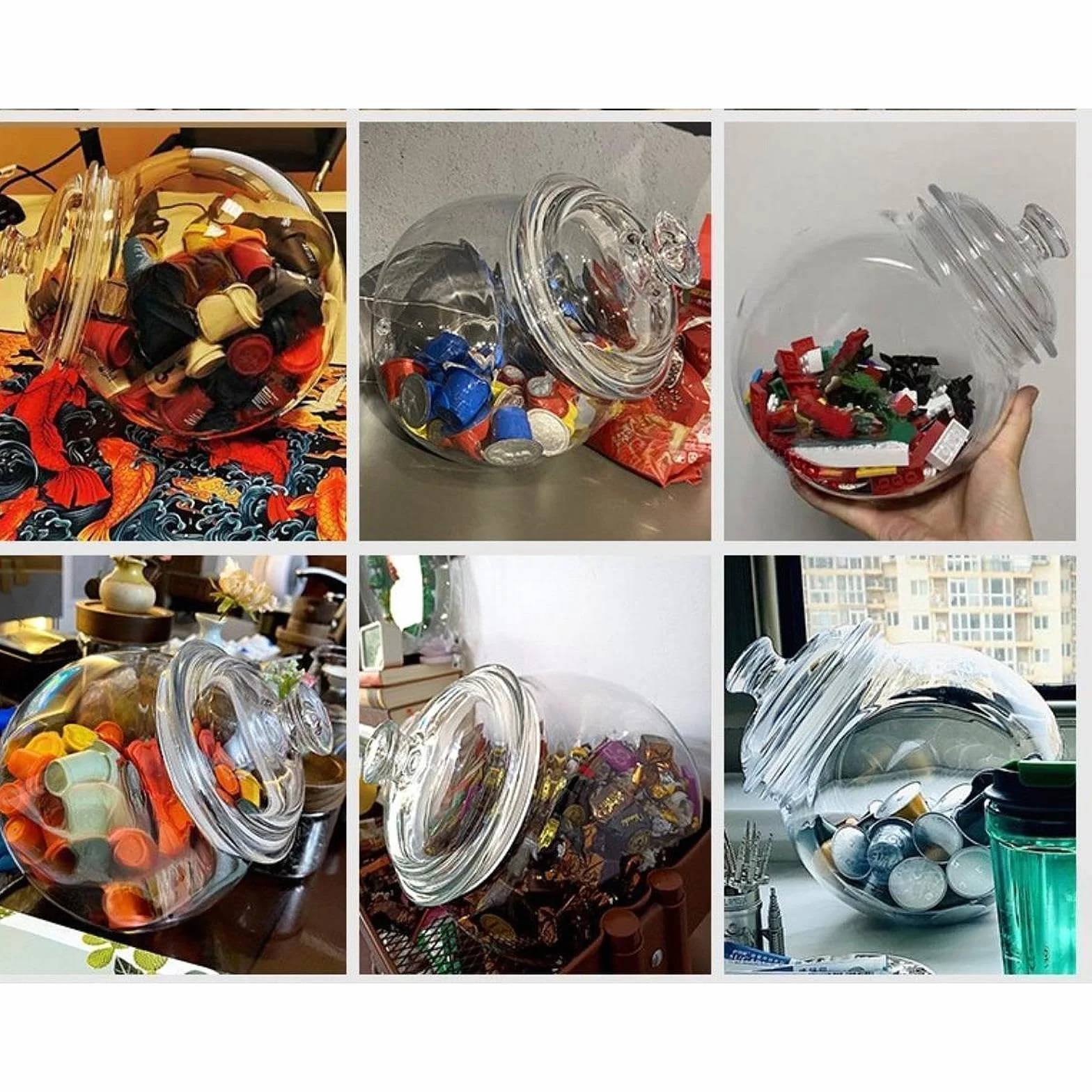 Tarro de Cristal Inclinado, Tarro de Dulces Multifuncional con Cierre, Recipiente de Almacenamiento para Decoración del Hogar, 6.2l, Individual