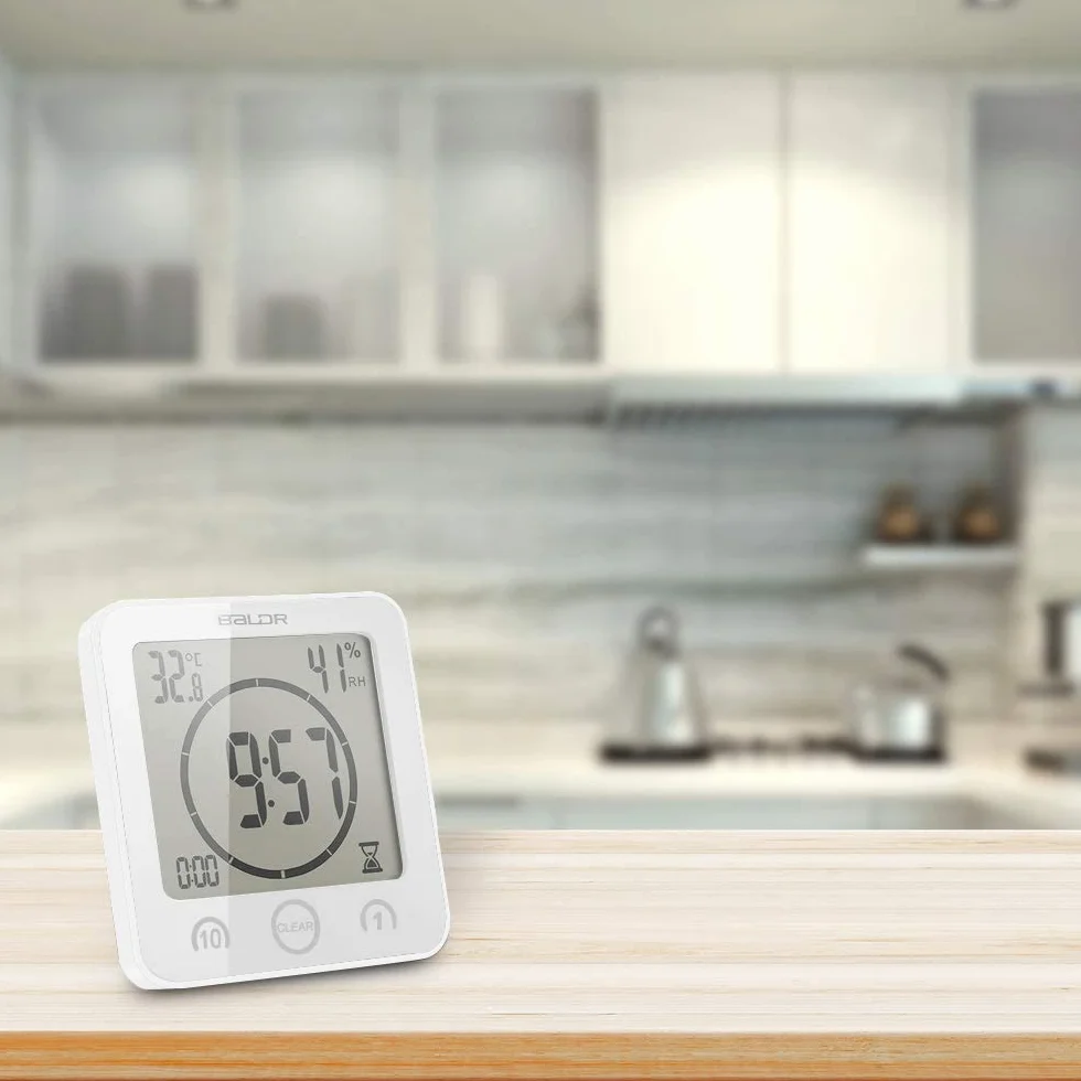 Reloj de ducha digital con temporizador, pantalla LCD grande táctil y temperatura para baño