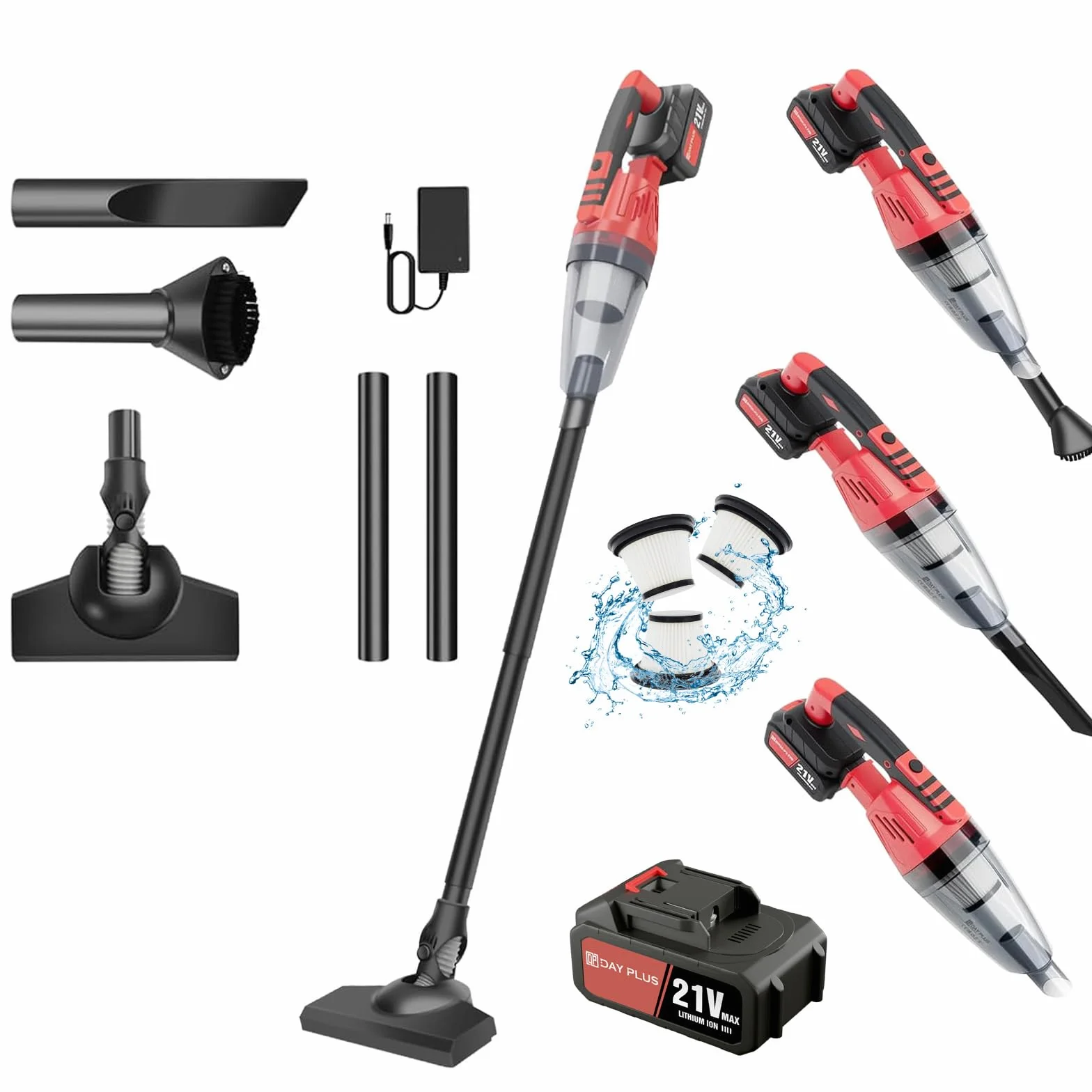 HSHa Aspirador de mano con batería y motor sin escobillas, cepillo eléctrico ligero con iluminación LED, 1 batería de 2200 mAh para casa, coche, suelo y pelo de mascotas