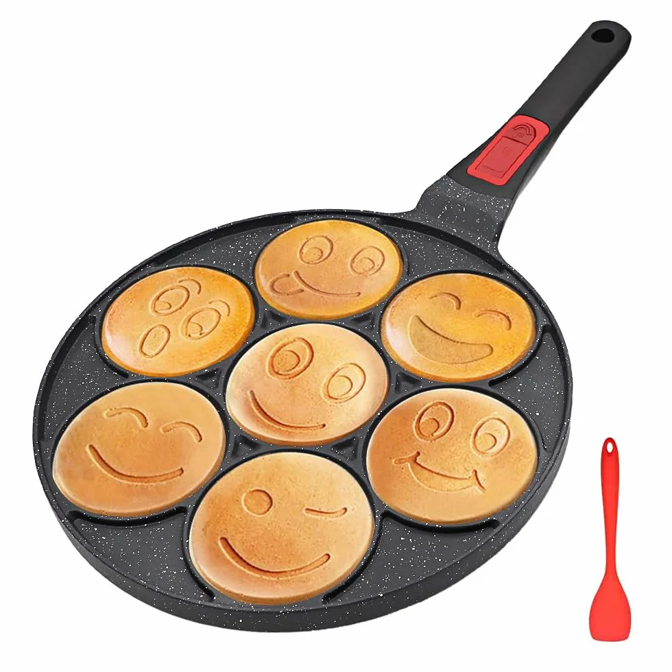 RANX INGST Sartén para Tortitas Induccion con Mango Extraíble, Molde de Panquecas Antiadherente 7 Agujeros 26 cm - Negro