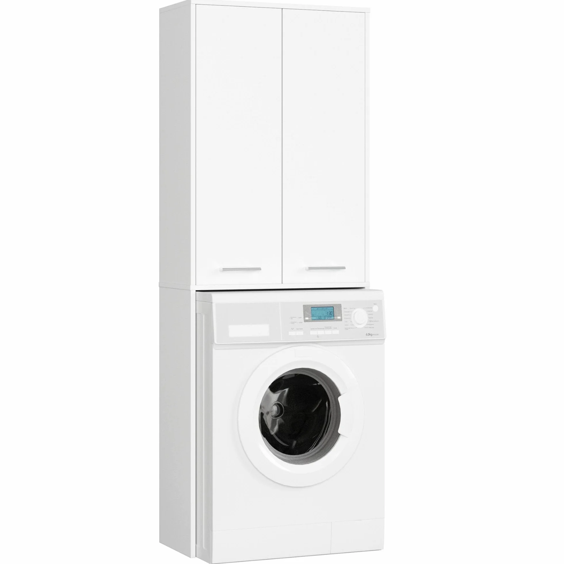 AKORD | Columna de Pared para empotrar Lavadora | Mueble Alto con 2 Puertas | Mueble contenedor de baño | CajoNero para Lavadora | 64x180x30 cm | Peso 30 kg | Blanco