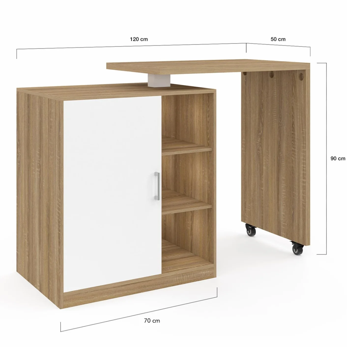 IDMarket – Ilot Rotativo Polo Mueble de bar giratorio 2 en 1 imitación haya puerta blanca