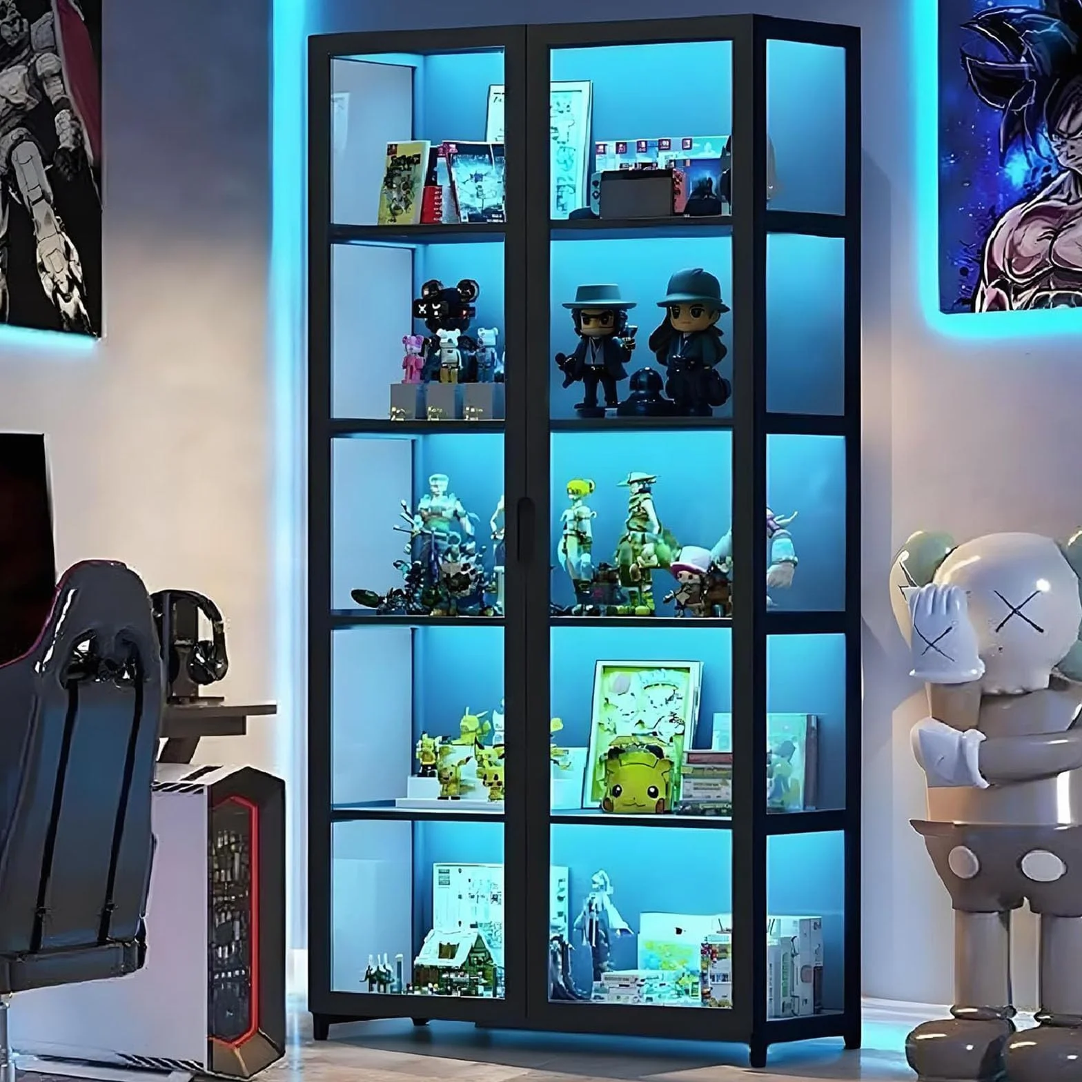 Vitrina con Puertas de Vidrio acrílico, Organizador de Juguetes coleccionables de 5 Niveles y Estante de exhibición, estantería para el hogar, Sala de Juegos, Sala de Estar (Negro)