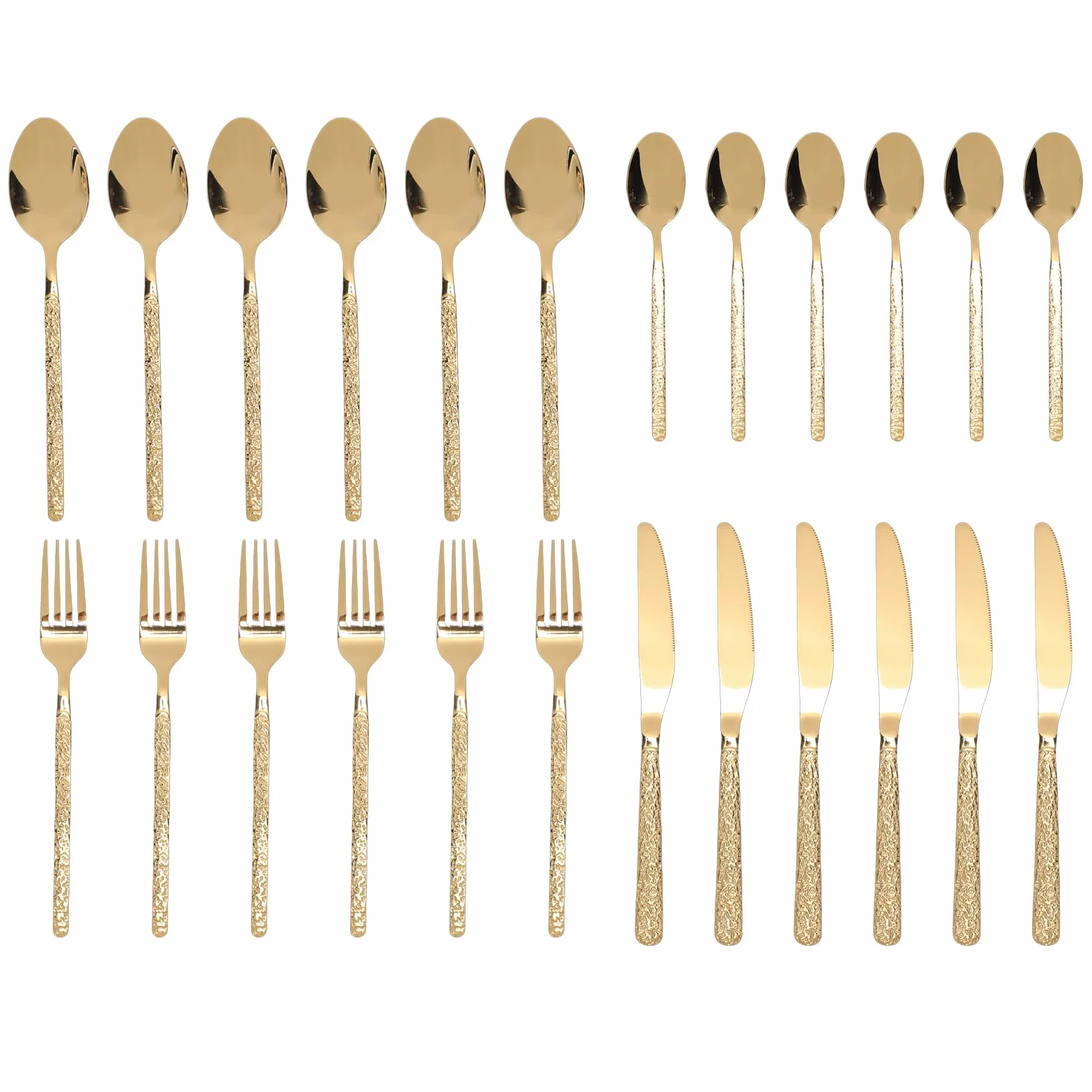 Generic Juego de Cubiertos para 6 Personas, Elegante Juego de Cubiertos de Acero Inoxidable para Bodas y Fiestas, Material 18/10 (Patrón De Piedra Oro)