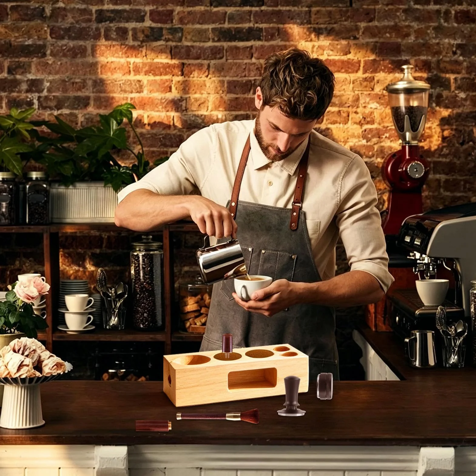 Juego De Apisonado De Café Juego de 5 Piezas Antideslizante Universal para | Estación de Distribución y Prensado para Café para hogar estudio barra mostrador tienda oficina y cafeterí