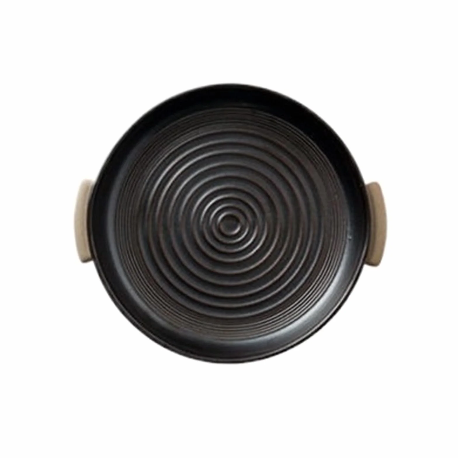 plato gratinado Fuente for hornear de cerámica roscada con asas(Negro,Medio)