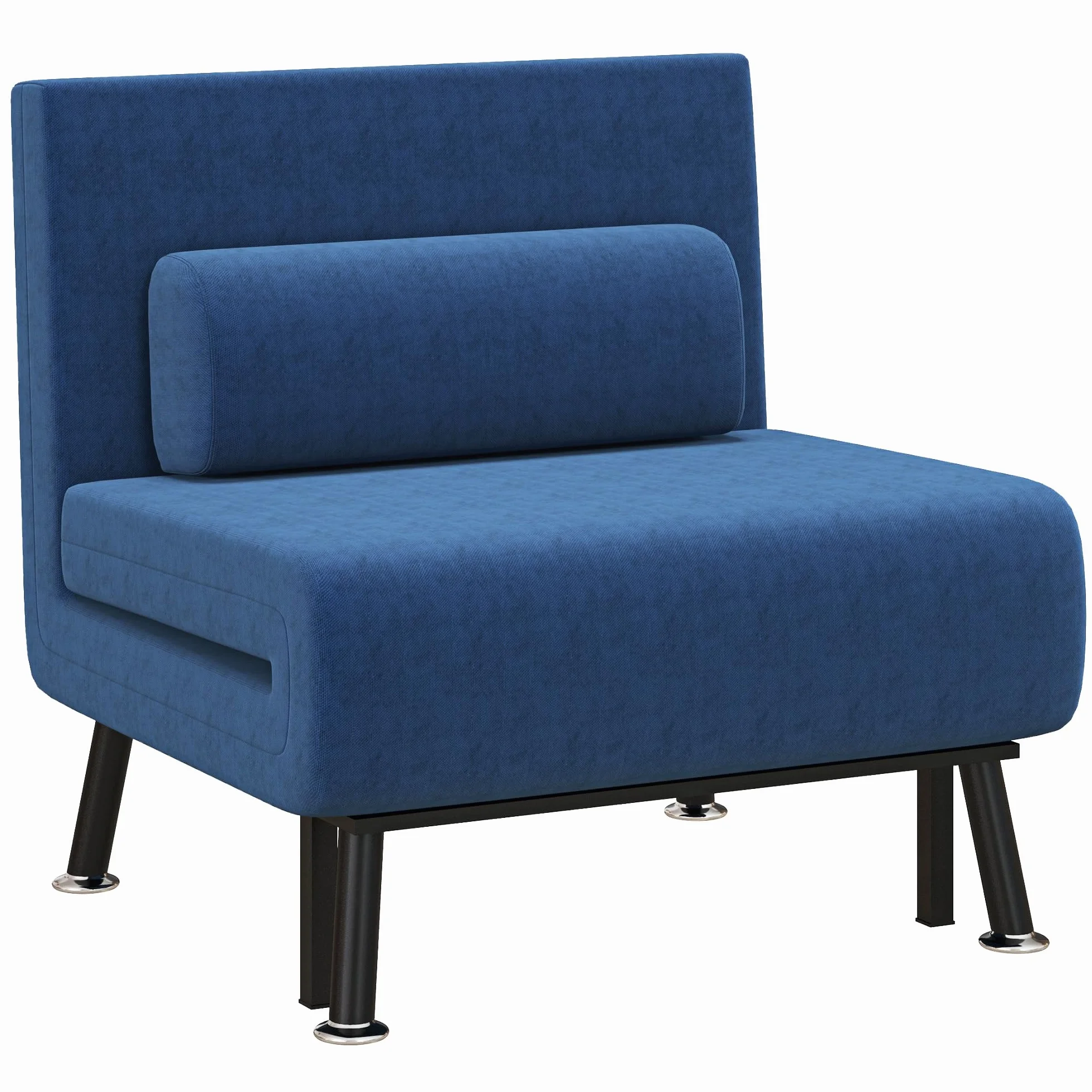 HOMCOM Sofá Cama de 1 Plaza 3 en 1 Sofá Cama Plegable Tapizado en Lino con Respaldo Ajustable de 5 Niveles y Almohada Acolchada para Oficina Dormitorio Salón 75x70x75 cm Azul Oscuro