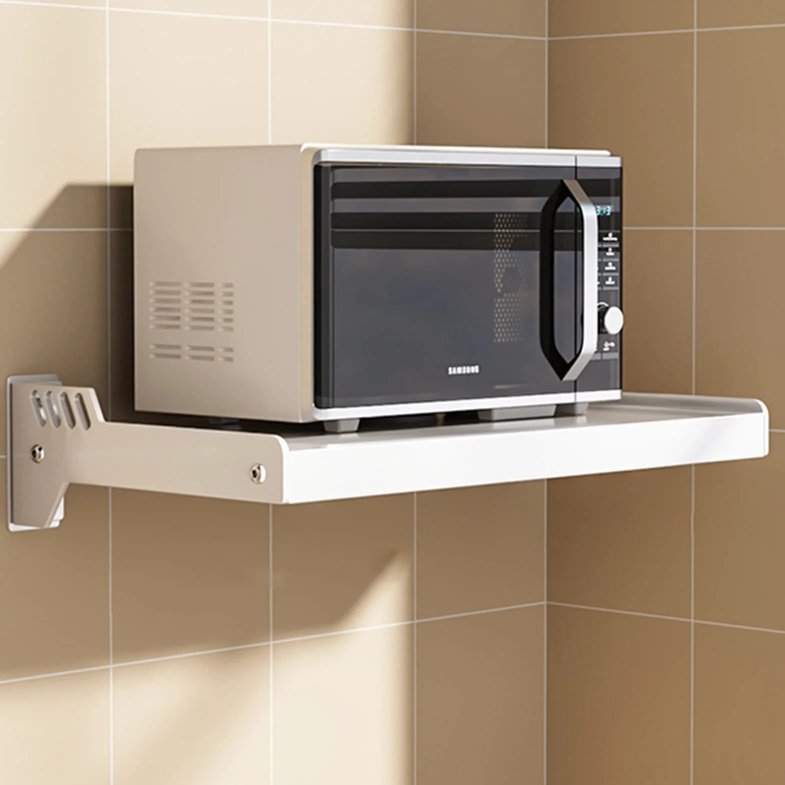 Estante para horno microondas montado en la pared, estante que ahorra espacio para horno eléctrico y microondas | Solución de almacenamiento conveniente
