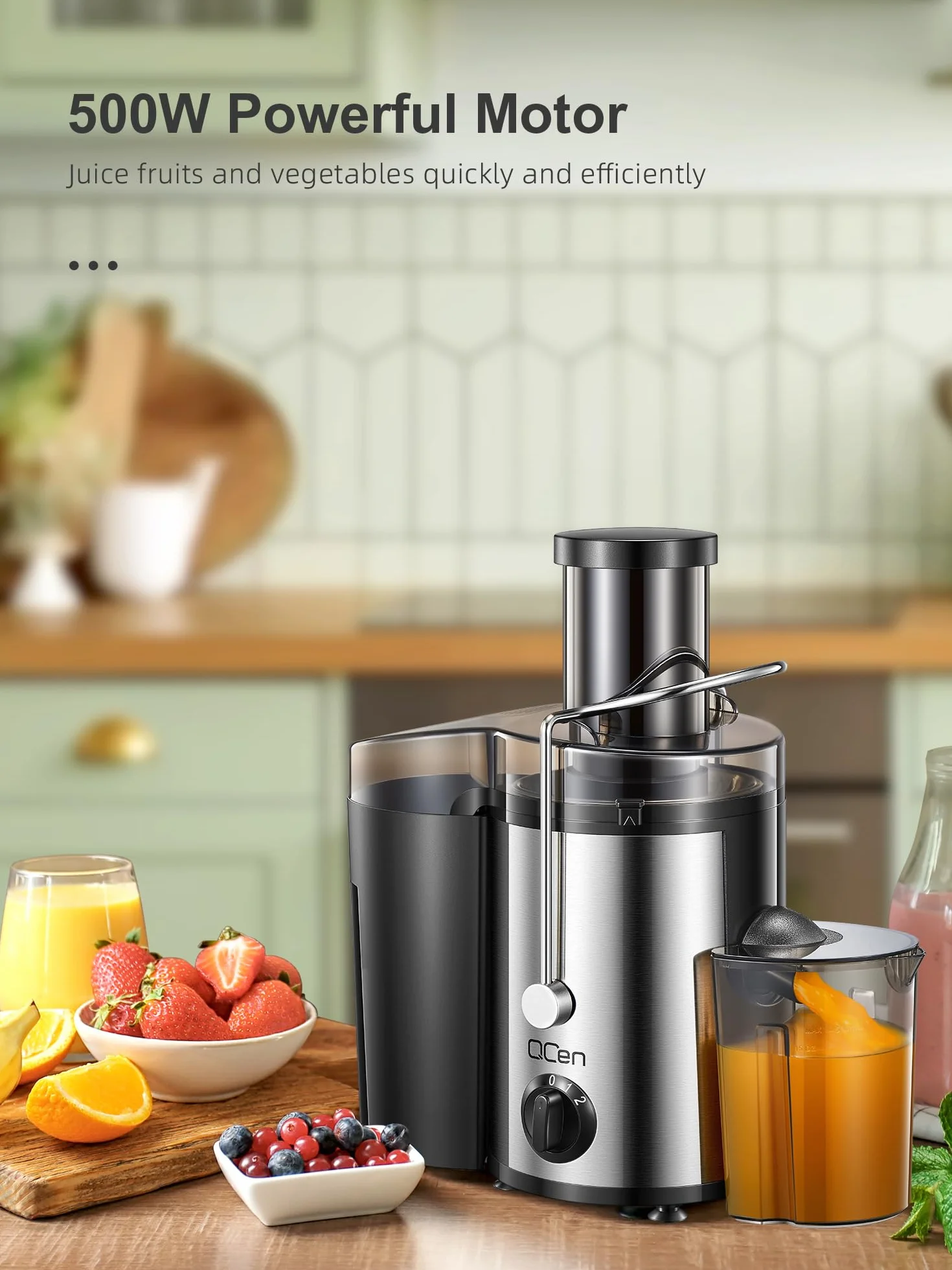 Extracteur de Jus Centrifuge 800W Acier Inoxydable Sans BPA 3 Pouces