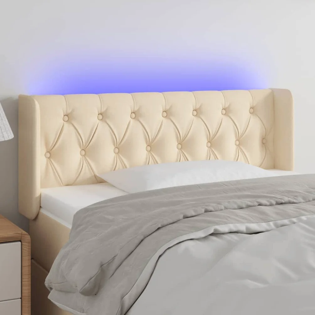 Cabecero de cama LED, color crema, 93 x 16 x 78/88 cm, altura regulable con tira LED USB, IP65, moderno tapizado para dormitorio, habitación juvenil, habitación de invitados