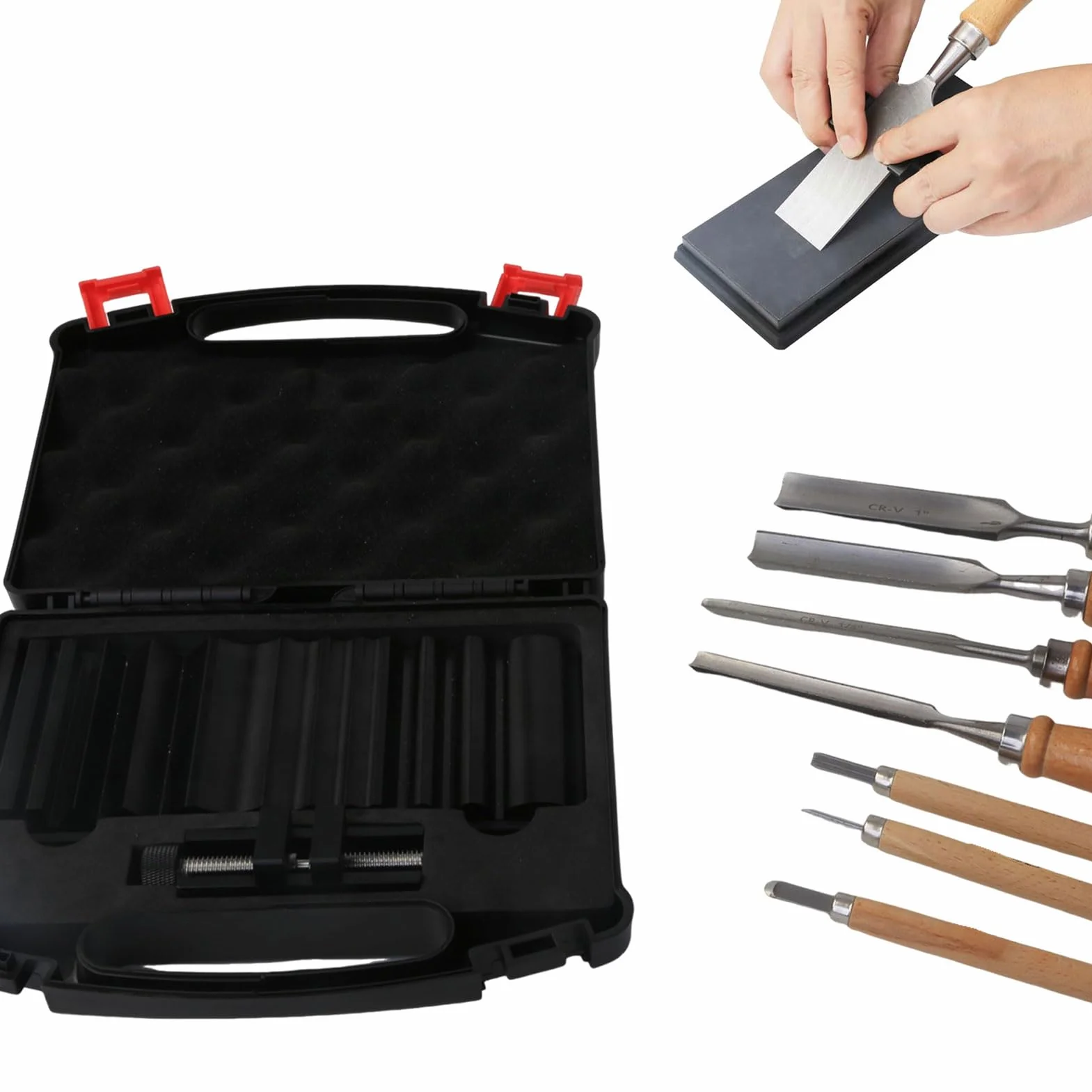 Sorandy Juego de Herramientas de Afilado para Carpintería, Herramientas Manuales de Guía para Tallado en Madera con Afilado Preciso y Guía de ángulo Ajustable, Caja de Almacenamiento, Ideal para