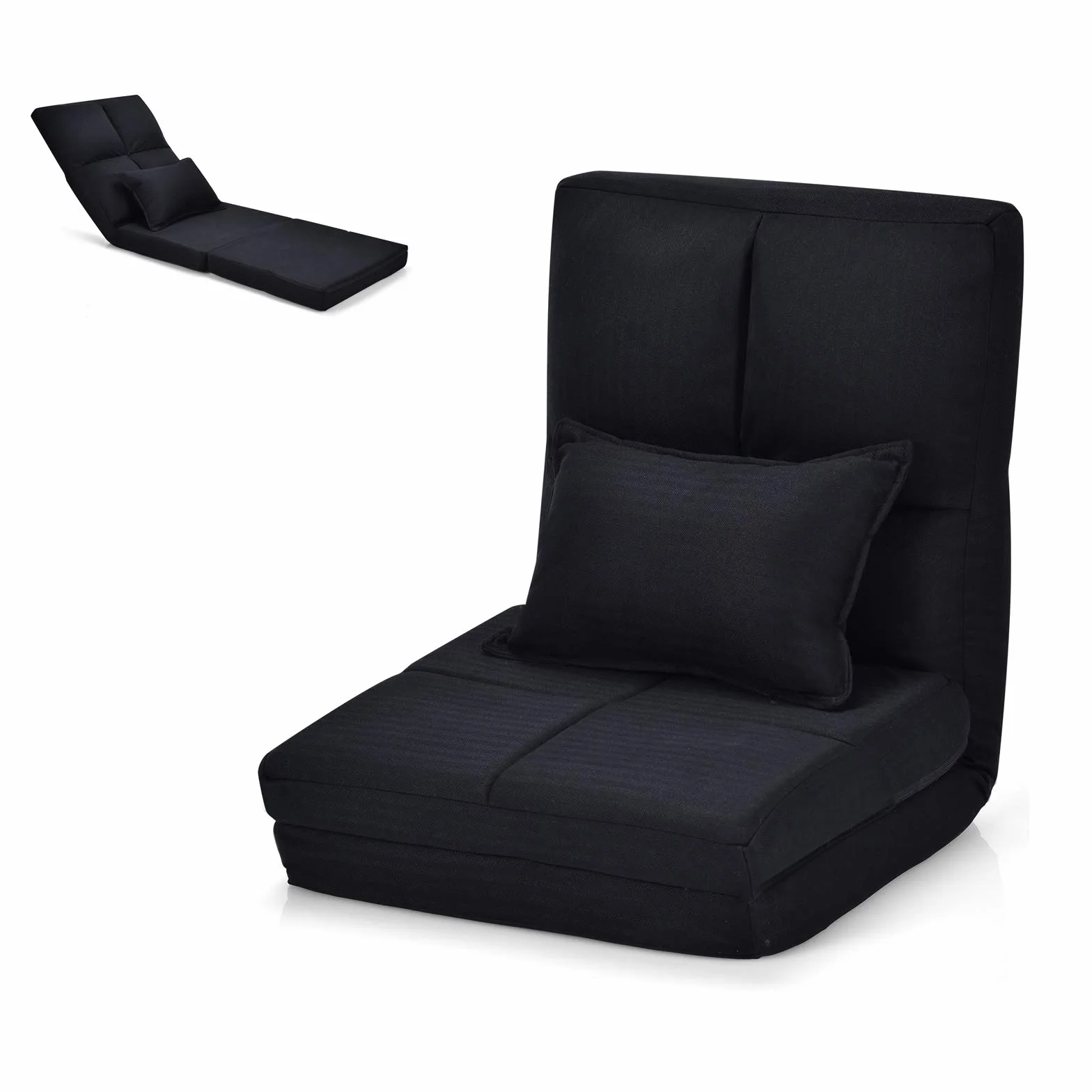 COSTWAY Sofá de Suelo con Respaldo Ajustable Silla Plegable con Función Reclinable y Cojín Lumbarde Asiento Meditación Carga hasta 100kg (Negro)