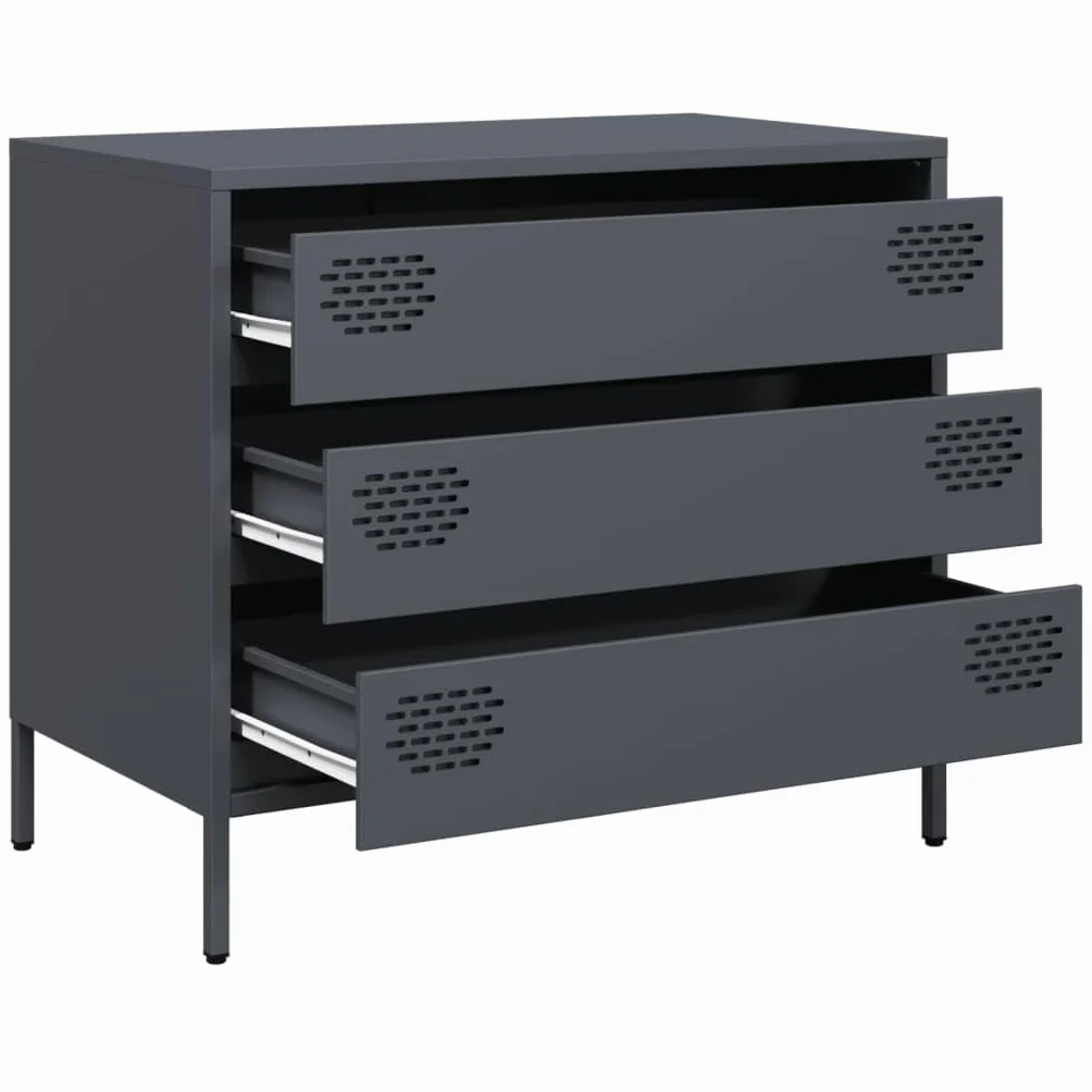 Acero laminado en frío con cajones estilo clásico Antracita 68x39x58 5 cm | Aparador 3 cajones antracita acero laminado en frío 68x39x58,5 cm mueble almacenaje para salón dormitorio oficina con sistema