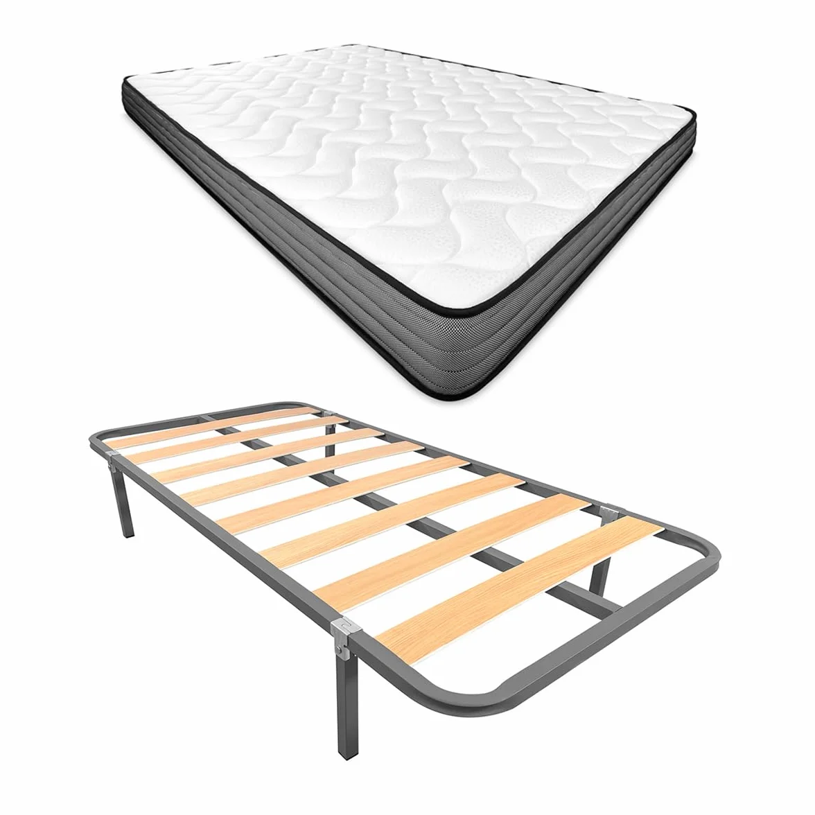 Somnia Descanso - Cama Completa con Colchón Hawai (Cara Invierno/Verano) + Somier Basic con 4 Patas Abrazadera, 90 x 190