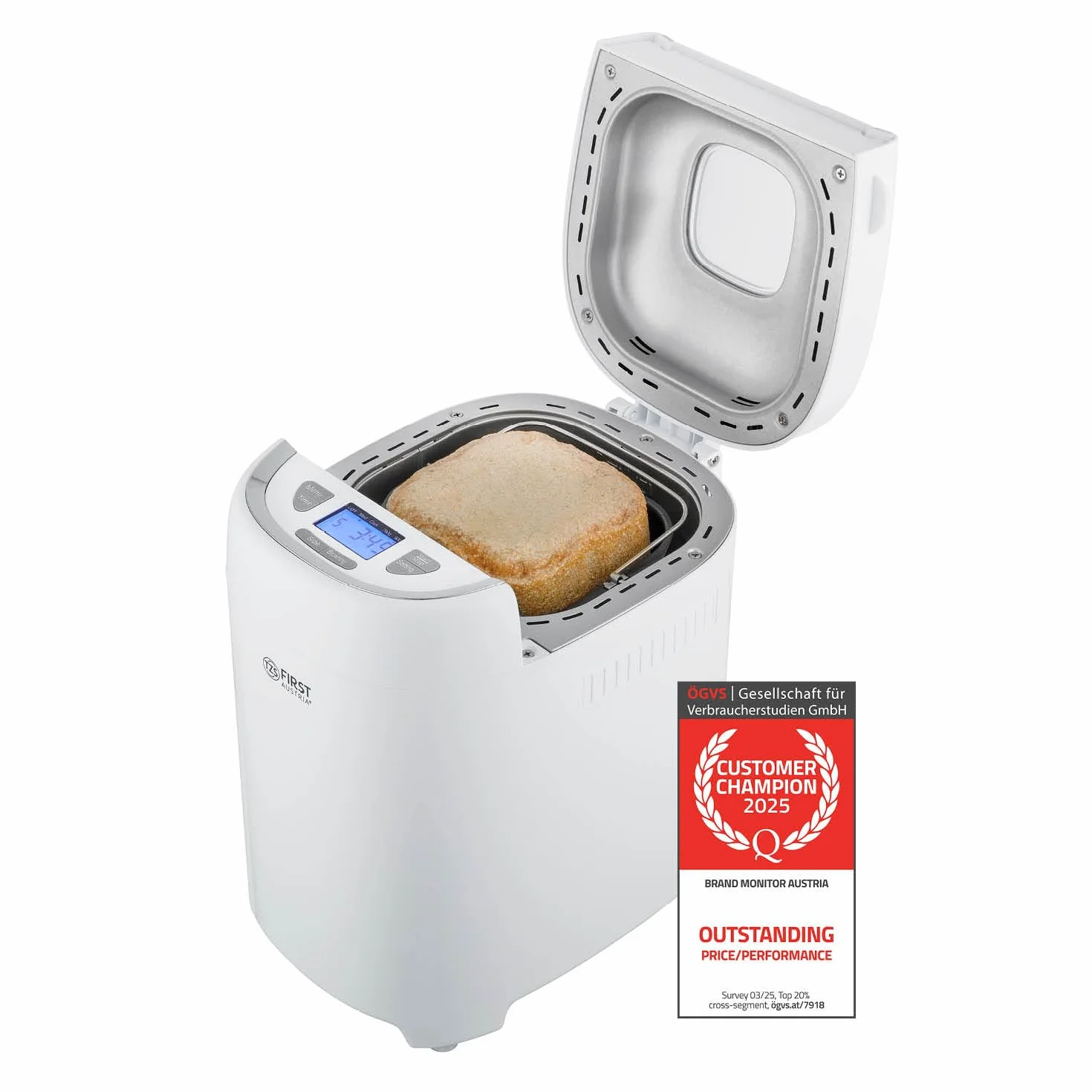 TZS First Austria - Panificadora Eléctrica 900g - 13 Programas Automáticos - Control de Tostado - Temporizador y Función Mantener Caliente - Calidad Vienesa - Blanco