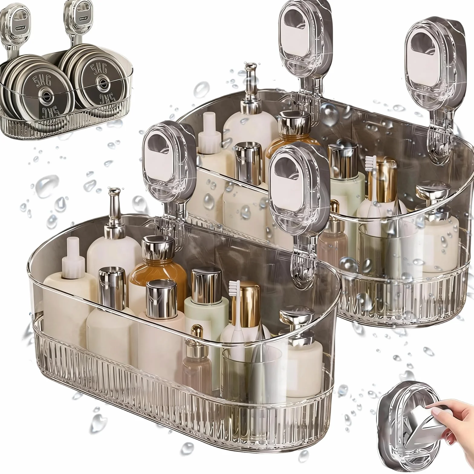 No-Drill Bathroom Suction Storage Box Large Capacity & Strong Load-Bearing, 2026 New Bathroom Shelf No Drill with Suction Cups, Removable No Drills Shower Caddy for Kitchen & Bathrooms (Transparent*2)