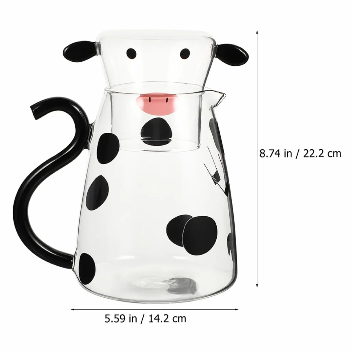 Gadpiparty Jarra de Agua Fría de Vidrio Forma de Vaca, Capacidad 1800ml, Set Multifuncional Tapa y Vaso para Hogar y Restaurante