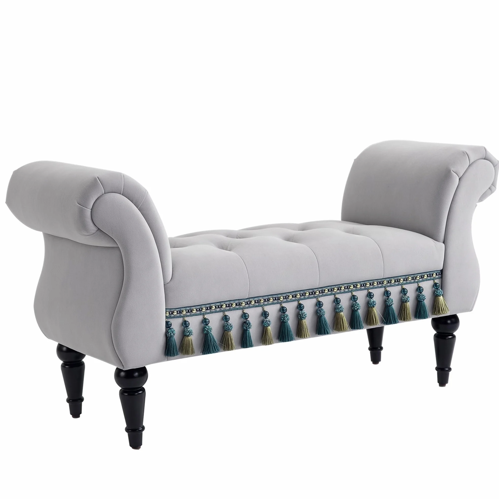 HOMCOM - Banco acolchado de terciopelo para cama con reposabrazos, patas de madera de caucho, 40 x 117 x 58 cm, color gris