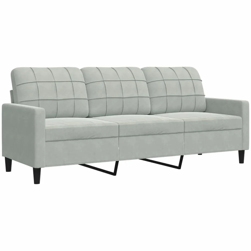 Sofá de 3 plazas Terciopelo Gris Claro 180 cm, sofá de Terciopelo,sofá para 3 Personas
