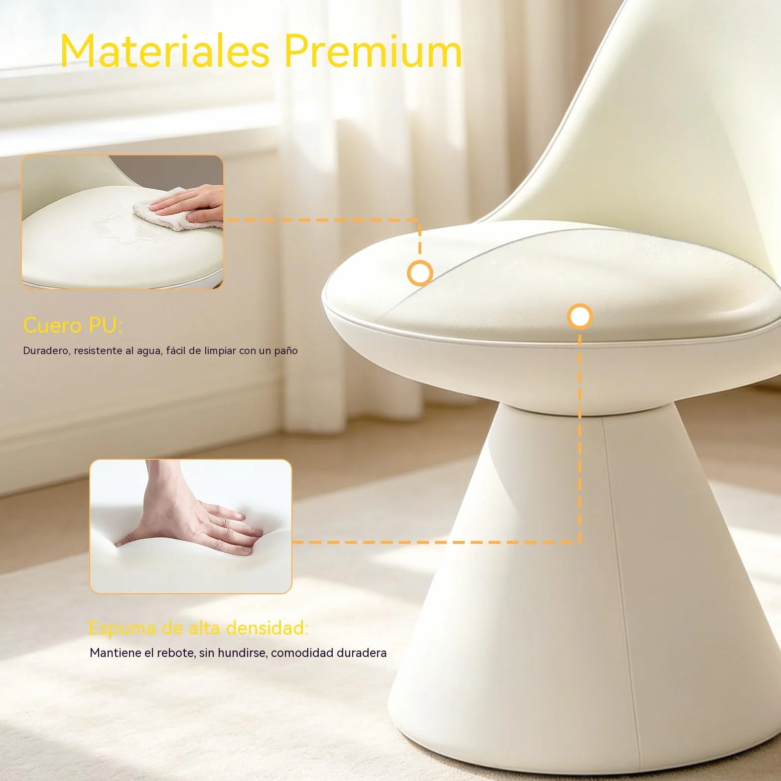 Sillón Giratorio para Tocador, Taburete de Maquillaje con Reposapiés de PU para Tocador, Dormitorio, Salón