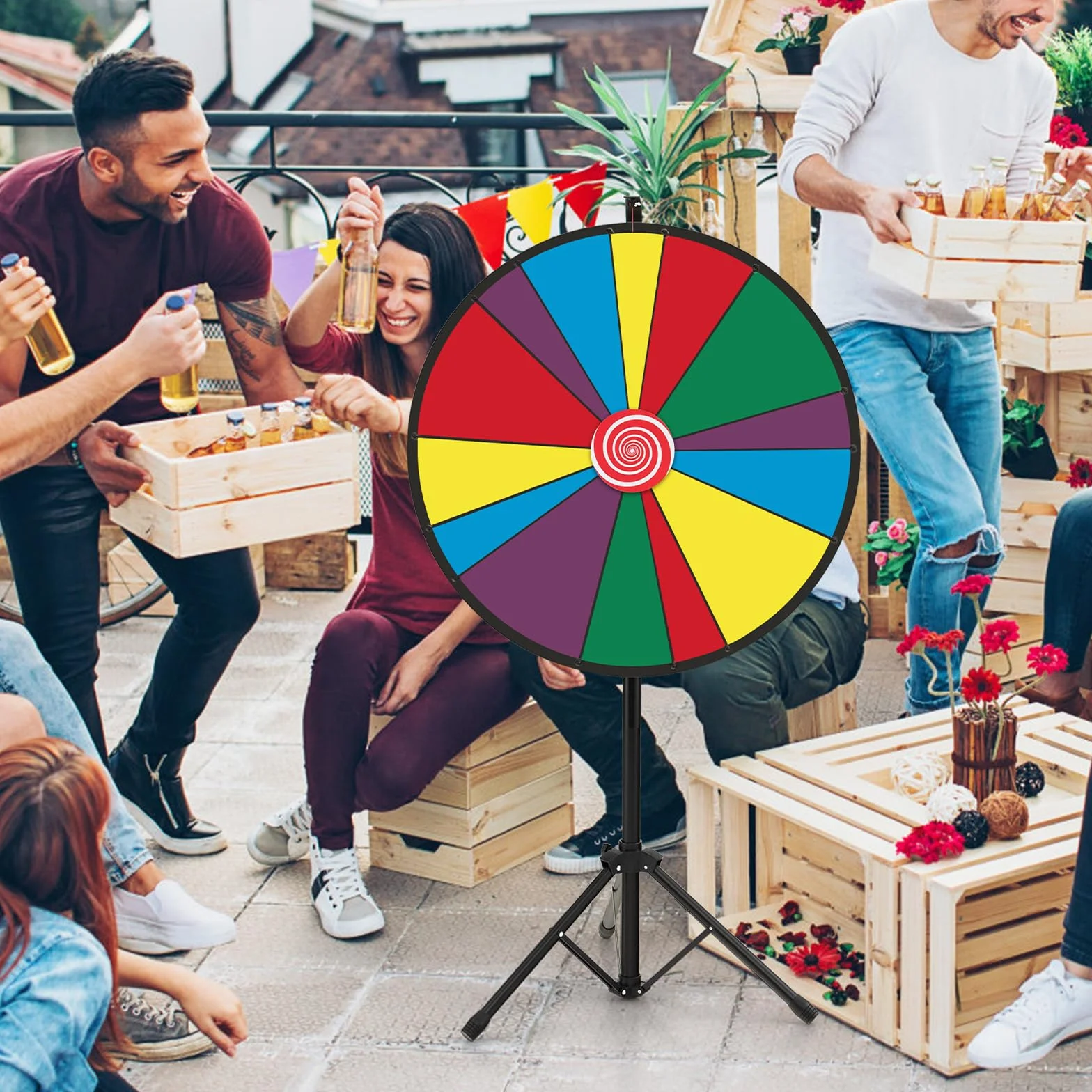 GOPLUS - Rueda de la fortuna Φ 76 cm,rueda de precio de altura ajustable con trípode y 14 ranuras personalizable,rueda de juego reutilizable con bolígrafo borrable goma para fiestas,cumpleaños