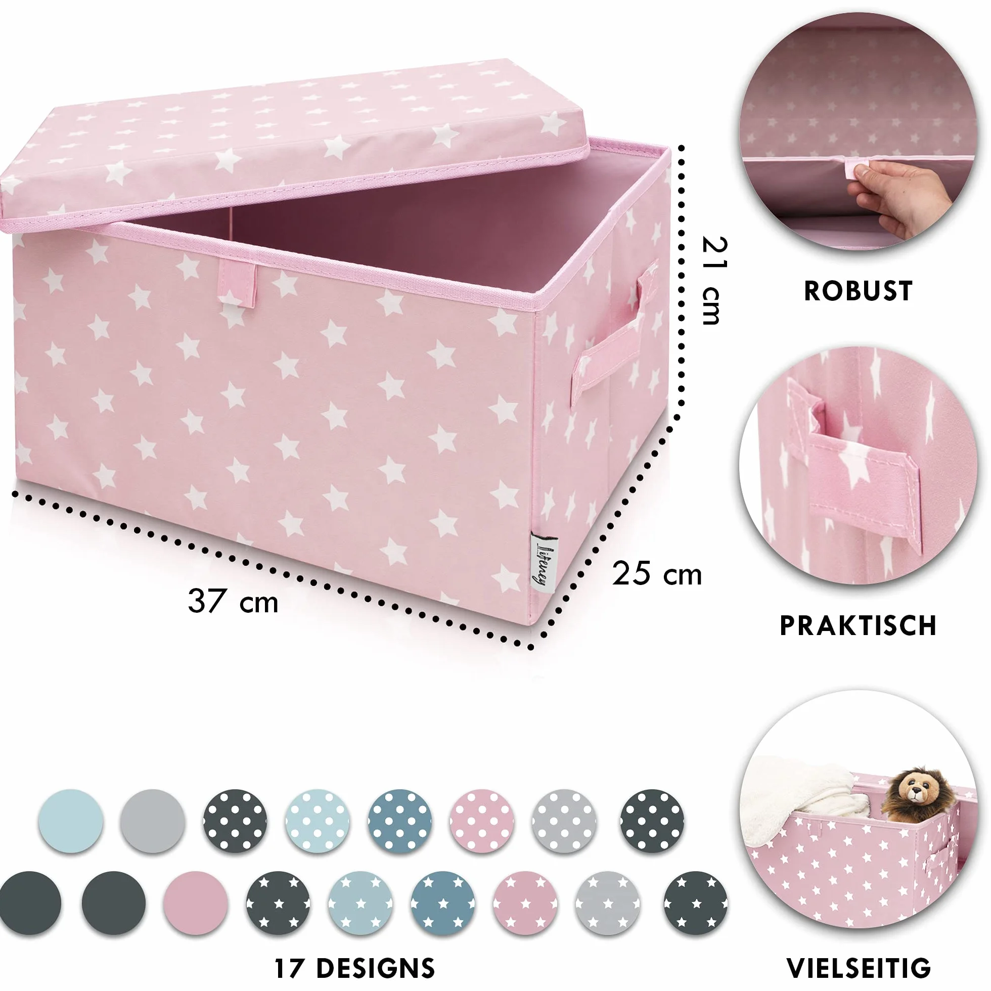 Set de 2 Cajas de Almacenaje para Niños (37x25x21cm) I Cesta de almacenaje para la habitación y el salón de los niños I Caja de almacenaje para niños (Pink Star)