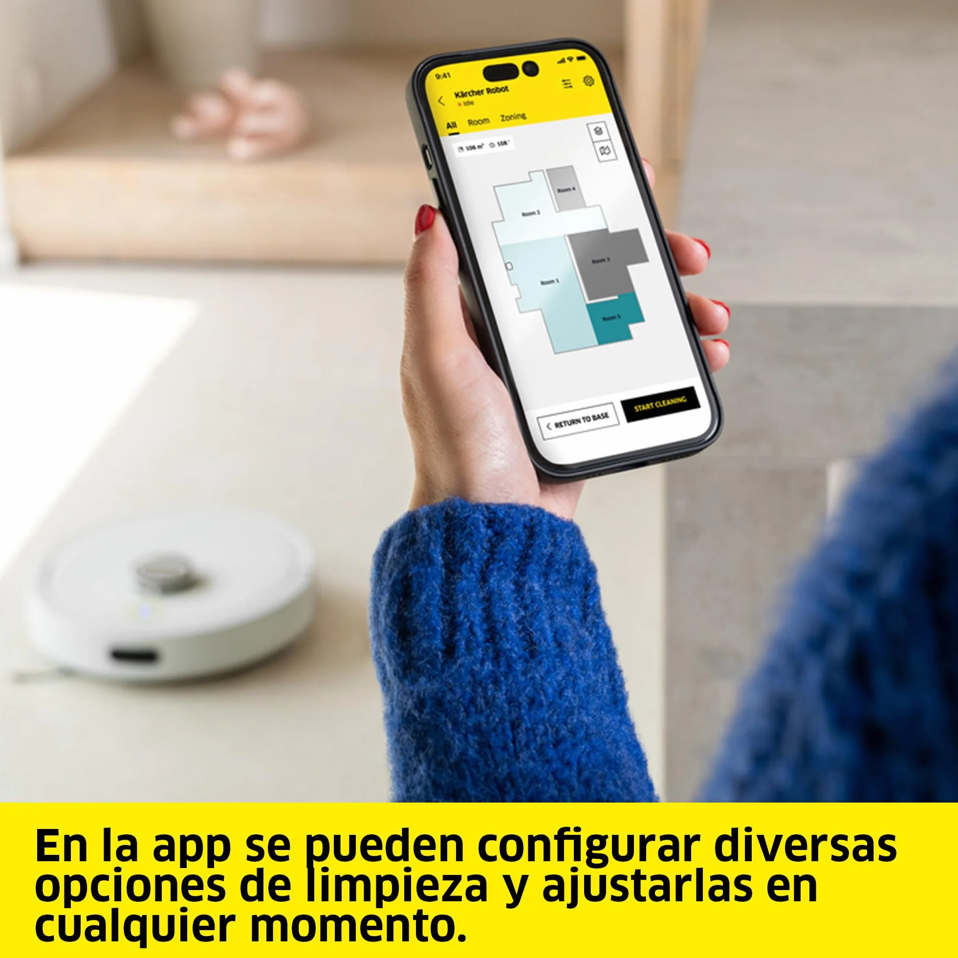 Kärcher Robot Aspirador y mopa húmeda RVC 3, 15000 Pa, hasta 130 min de Tiempo de ejecución, Control de Aplicaciones, mapas, navegación láser, sensores de protección contra caídas, Carga automática