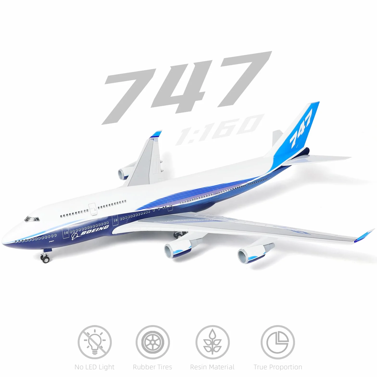 747 Prototipo 1/160 modelo de avión grande -17 pulgadas (largo) Boeing 747 El modelo de avión -Cast para modelo adulto 747 con soporte para entusiastas de la aviación Regalos o Displaydek