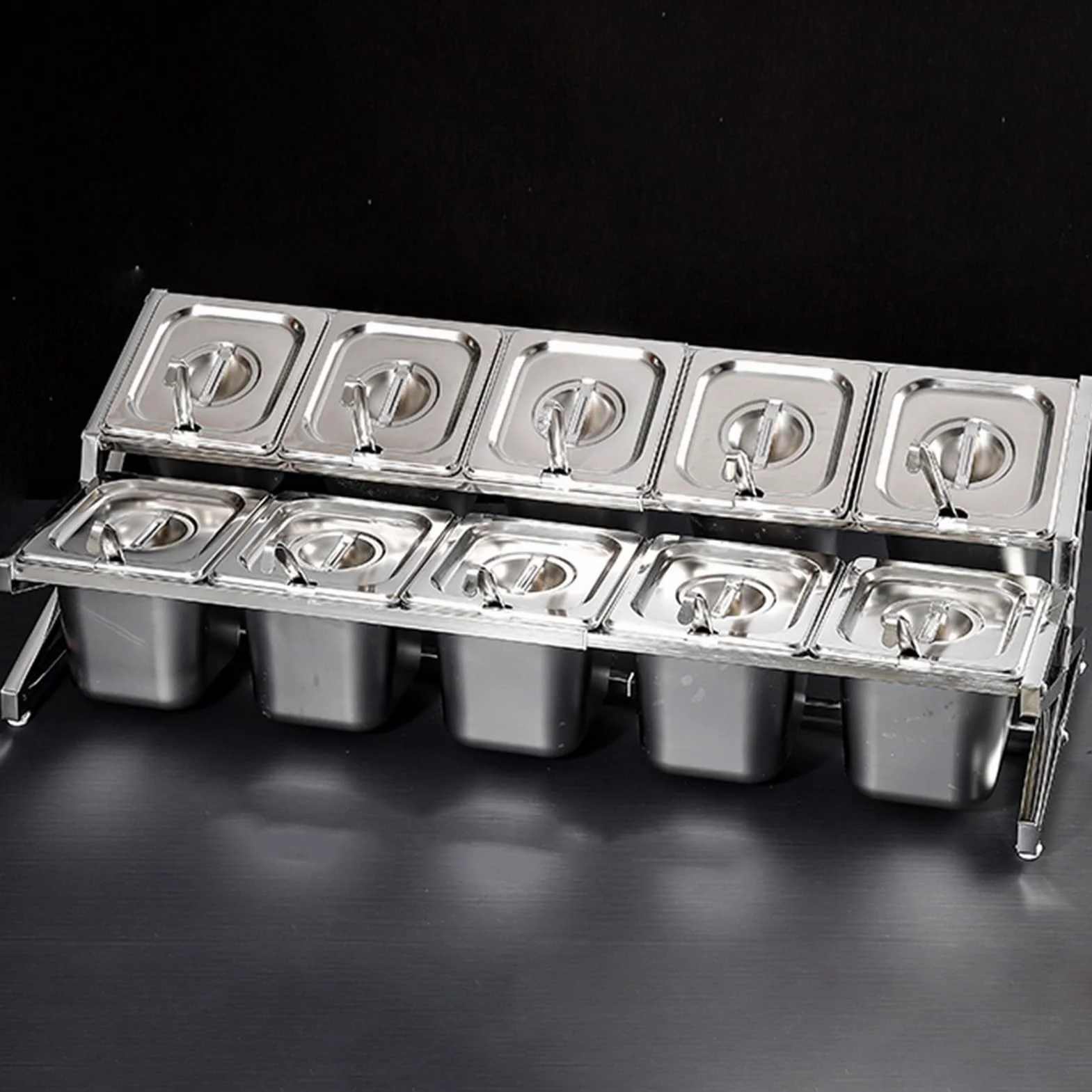 Juego de estante extensible de acero inoxidable 304 para especias, dispensador de condimentos con cucharas para salsas, mermeladas e ingredientes (plata, 96 x 34 x 25,9 cm)