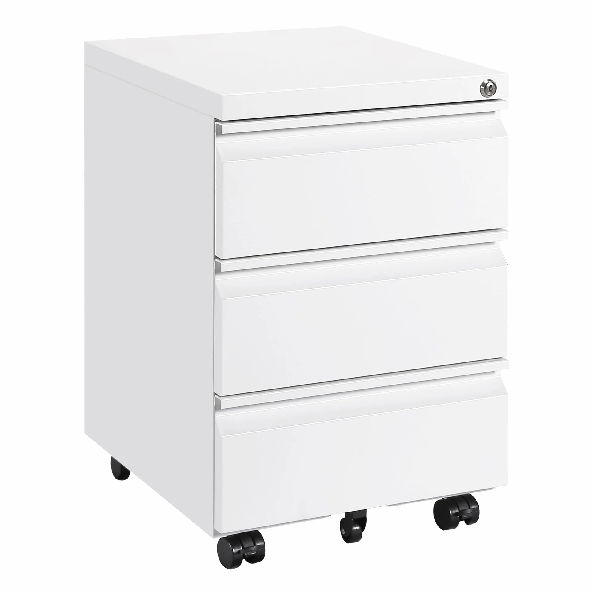 Cajonera móvil, Archivador Metálico con Cerradura, 4 Llaves, 3 Cajones, Premontado, para Oficina, Oficina en Casa, Blanco