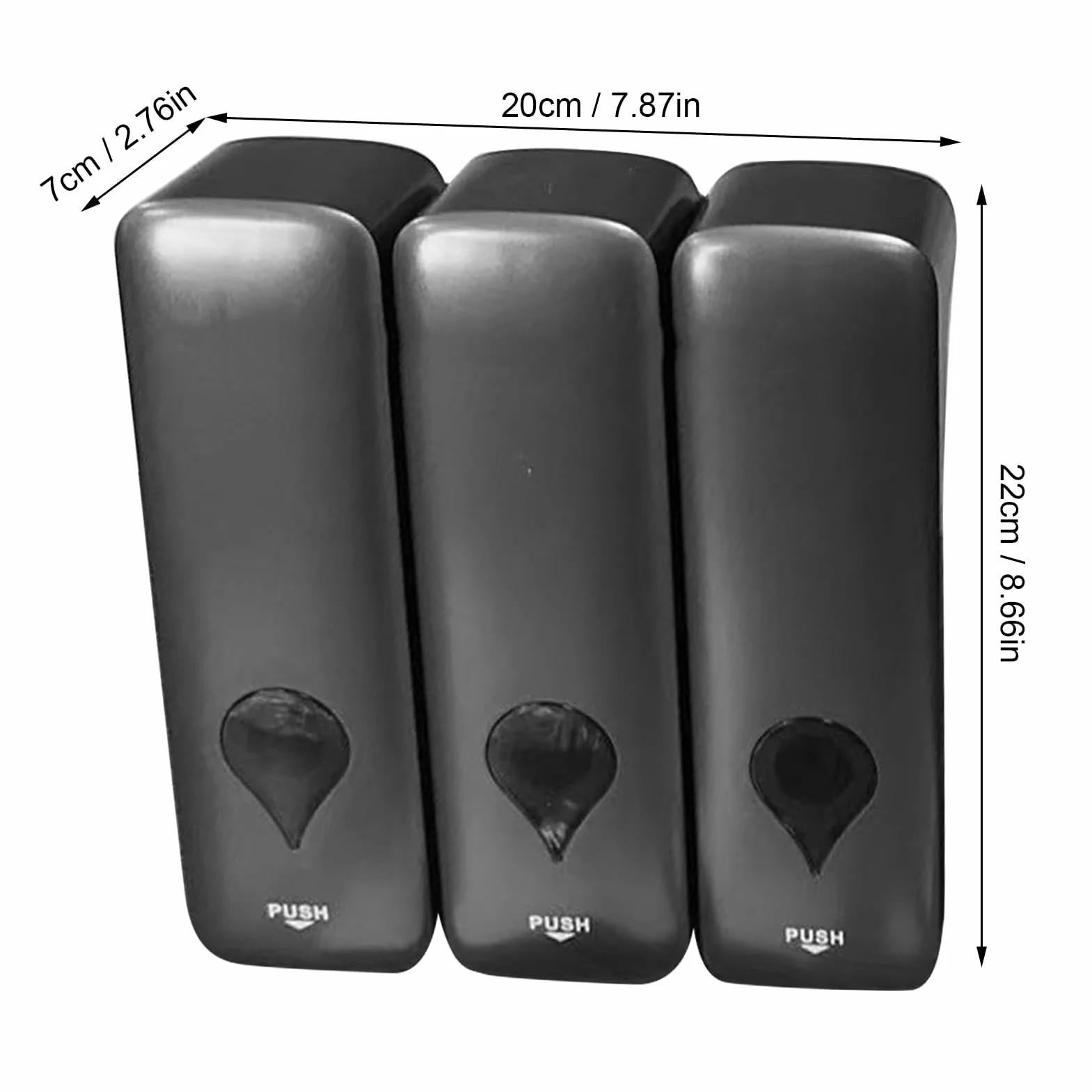 Dispensador de jabón líquido montado en la Pared de 3 cámaras para baño, Hotel, Material ABS Duradero, 200 ml por Botella, Negro