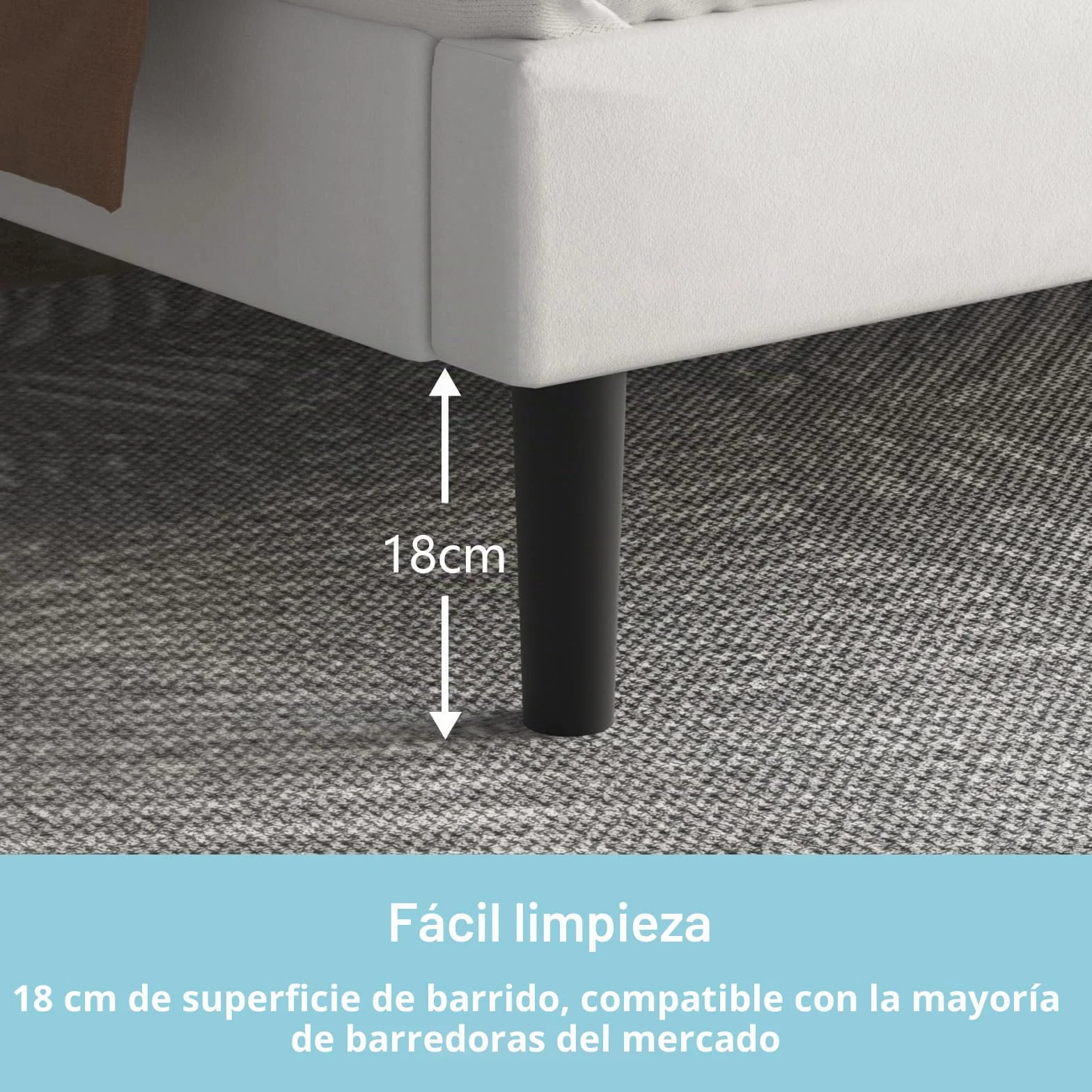 Yocreat Cama tapizada de 90 x 200 cm, cama individual con cabecero y somier, altura de 30 cm, color blanco