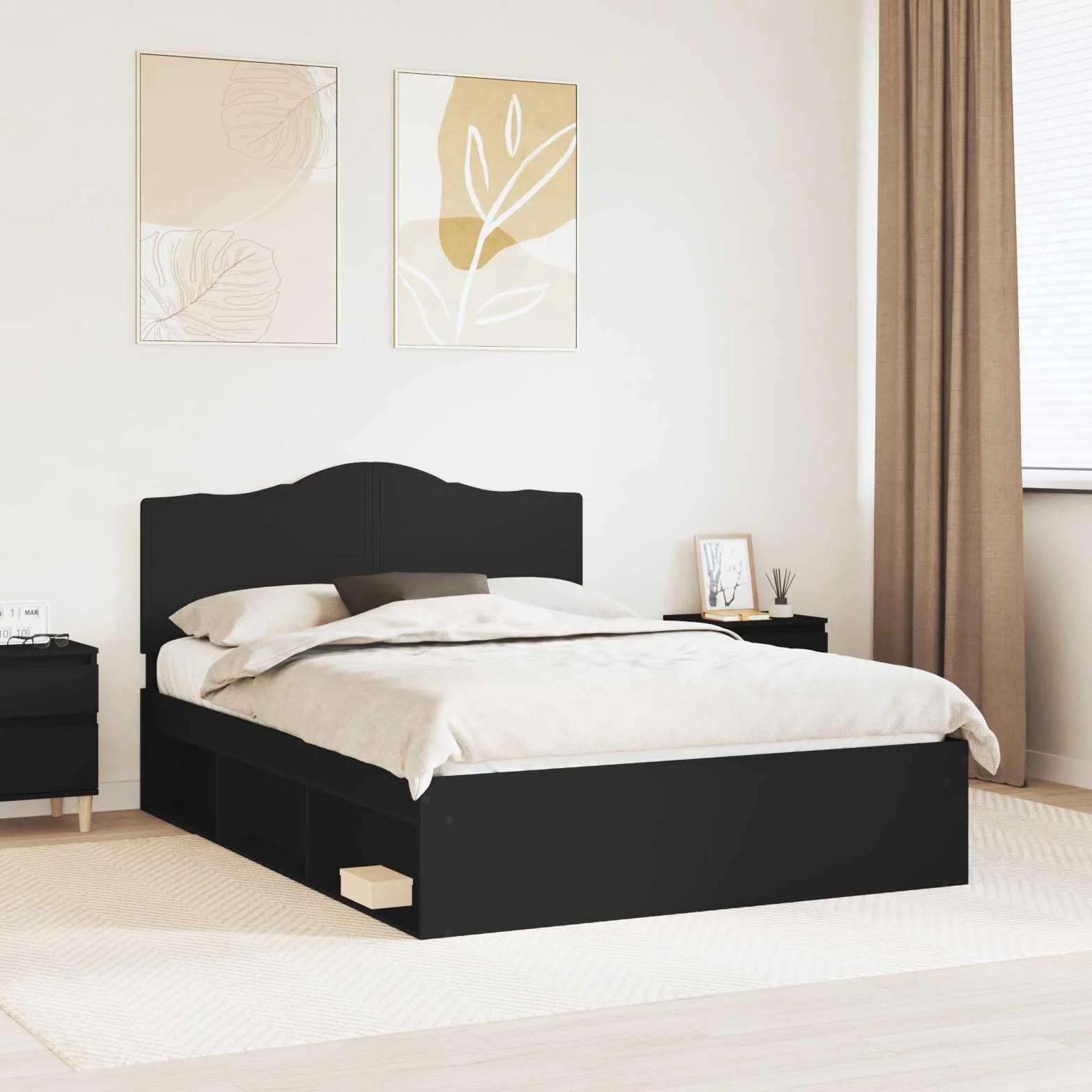 vidaXL Estructura de Cama Negro 160 x 200 cm Madera de Pino Macizo