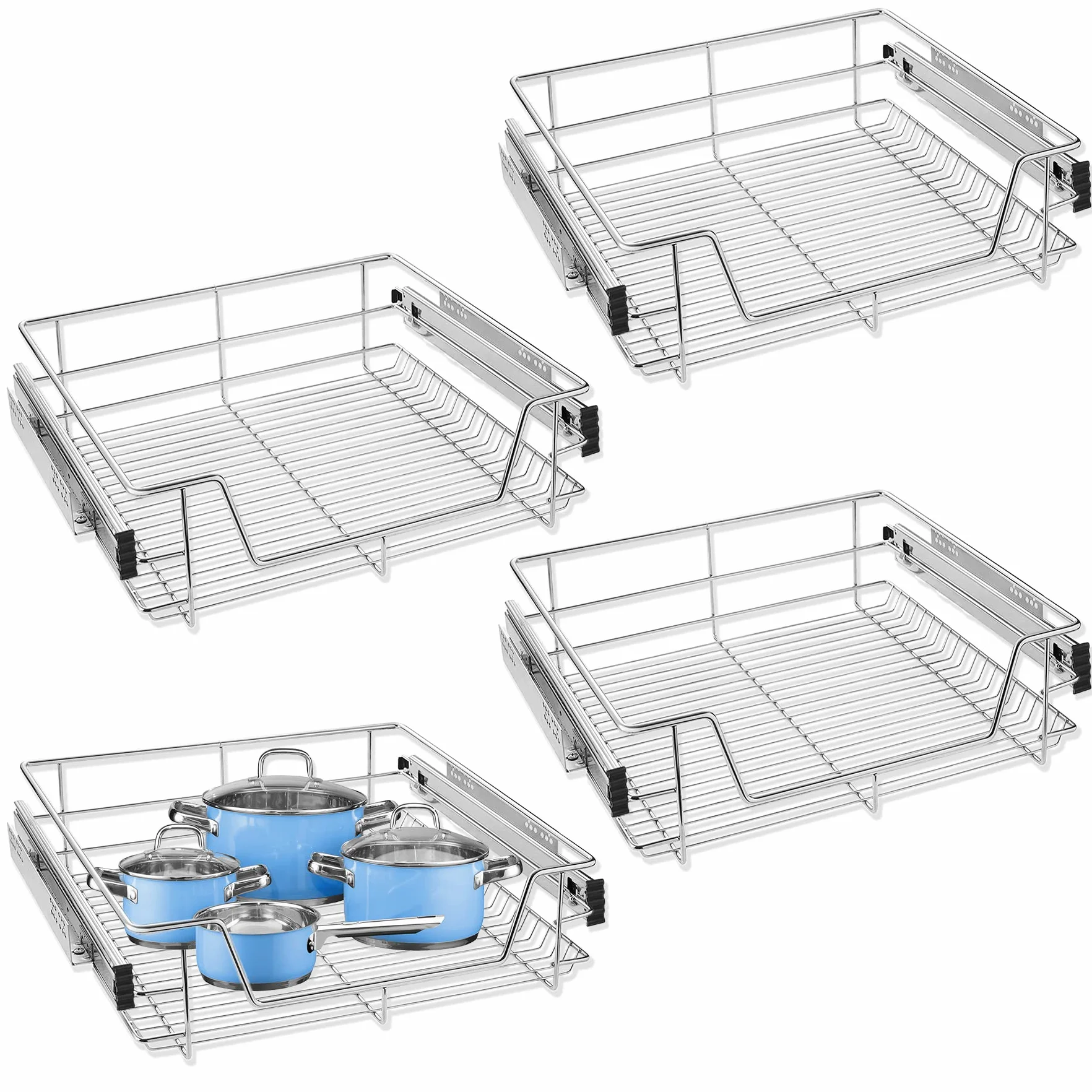 Froadp Estante de Cocina Cajón Telescópico Cestas de Almacenamiento con Tiradores Soportes Extraíble Organizadores de Cajones para 60cm Gabinetes Dormitorio Despensa (Ancho Actual 57cm, 4 Piezas)