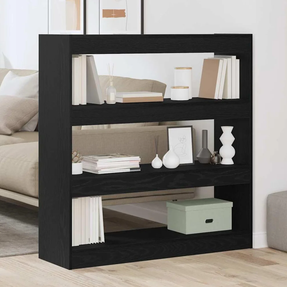 Hothingwell Estanteria 3 Niveles 100x30x103 cm Roble Negro | Madera elaborada, estantes en cubo, diseno moderno, para salon oficina estudio