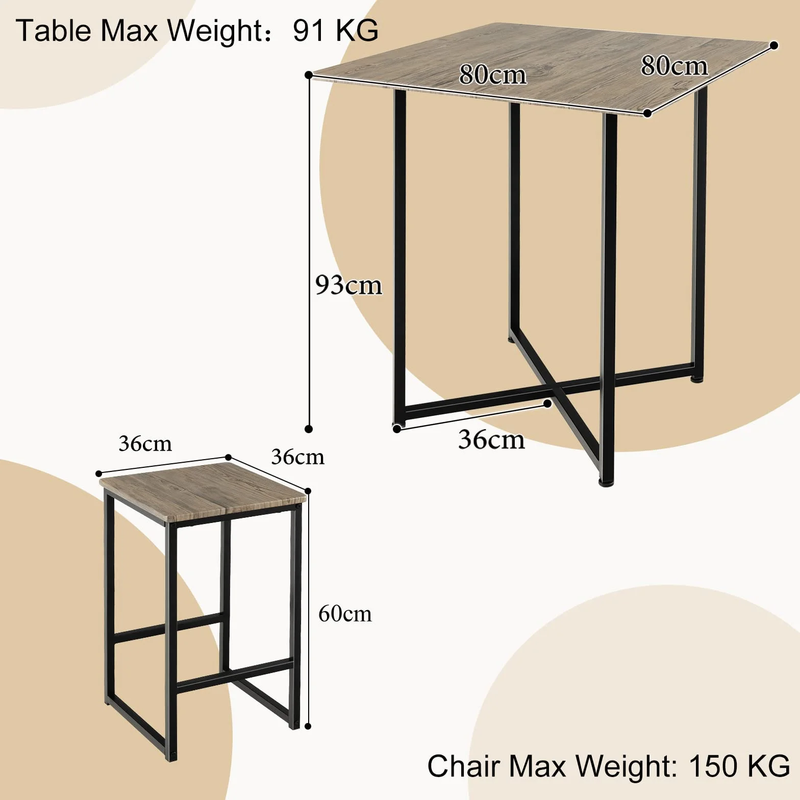 HOMASIS Mesa de bar con taburetes, juego para 4 personas, madera, decoración industrial