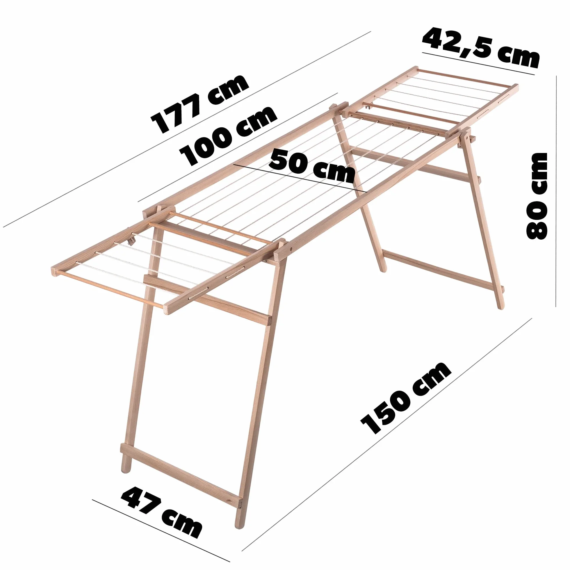 KADAX Tendedero de madera, 177 cm de largo, plegable, tendedero de madera, tendedero plegable, 80 cm de alto, color marrón