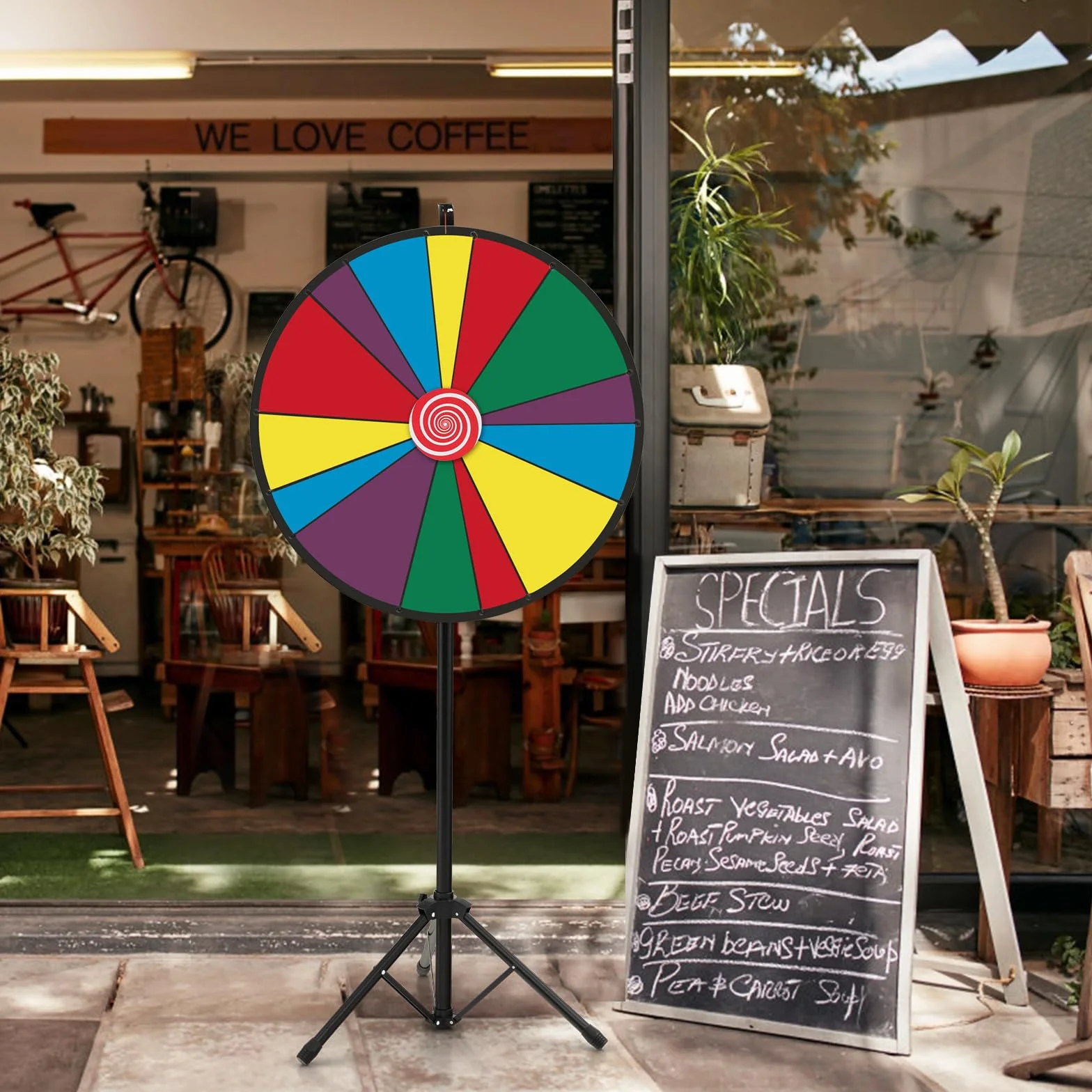 GOPLUS - Rueda de la fortuna Φ 76 cm,rueda de precio de altura ajustable con trípode y 14 ranuras personalizable,rueda de juego reutilizable con bolígrafo borrable goma para fiestas,cumpleaños