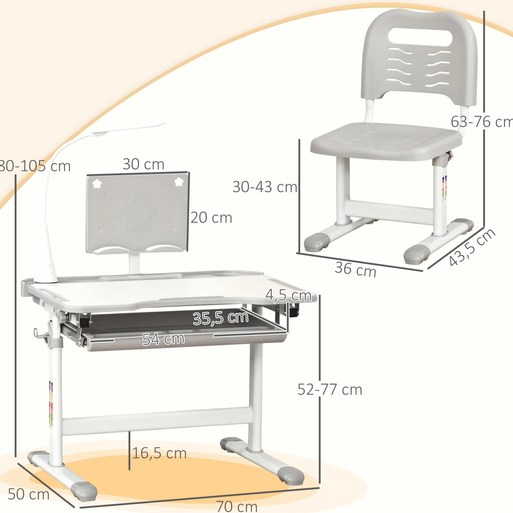 HOMCOM Juego de Escritorio y Silla para Niños +6 Años Pupitre Infantil Altura Ajustable Mesa Inclinable Gris