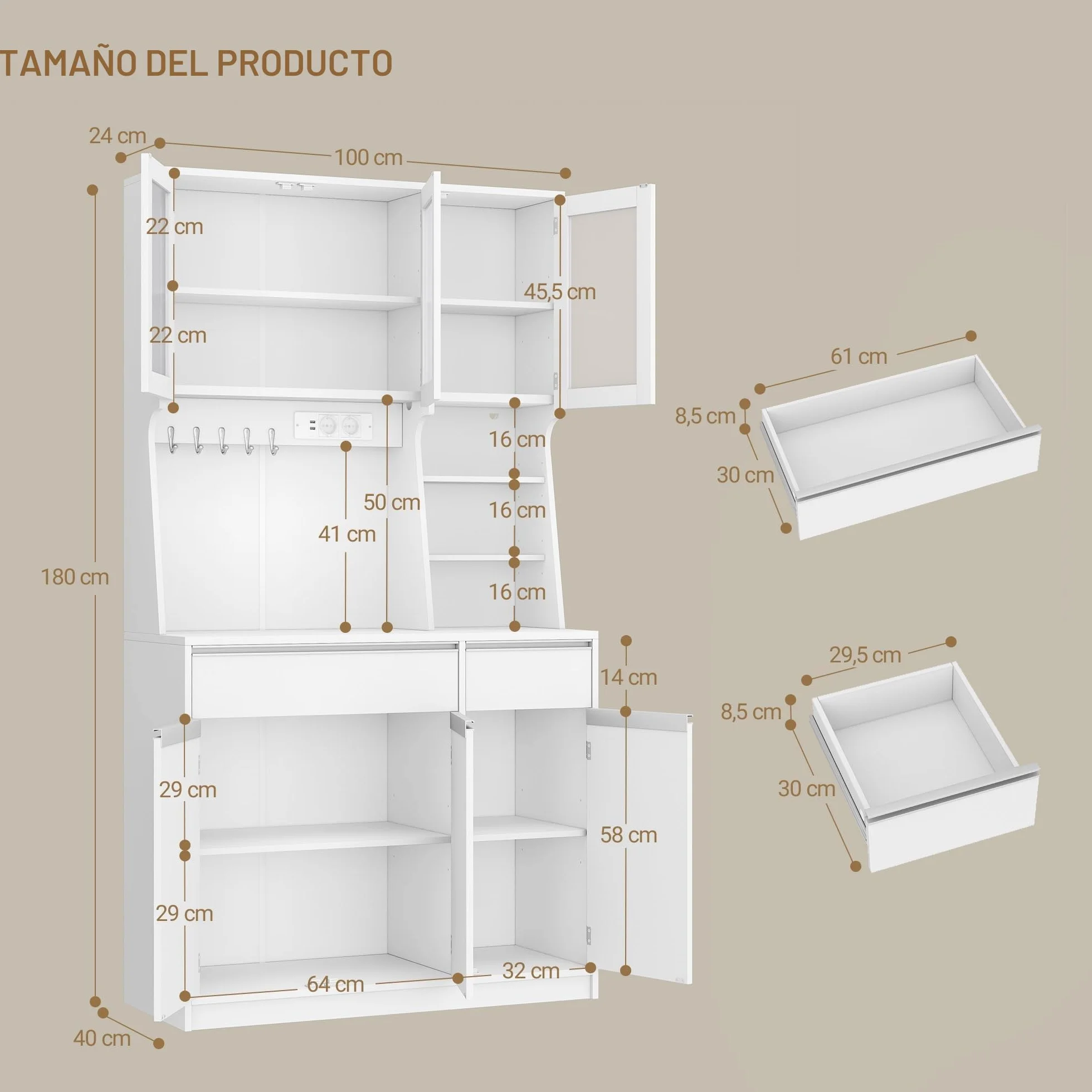 Alacena de Cocina con Luces LED 40x100x180cm Blanco