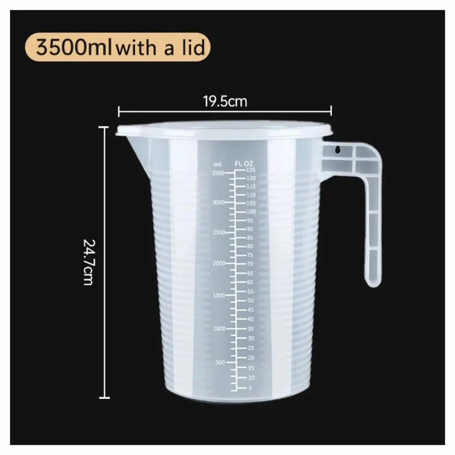 Vaso medidor graduado transparente de gran capacidad, vaso de laboratorio de plástico con tapa, vaso mezclador transparente for cocina y repostería.(3500ml(with a lid))