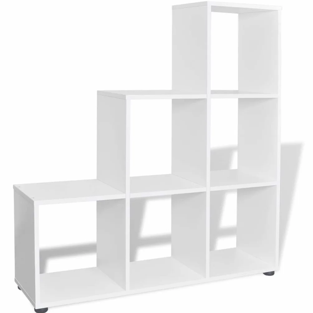 Estantería de 6 estantes para libros en forma de escalón, para salón, con revestimiento de melamina, 104 x 29 x 107 cm, color blanco