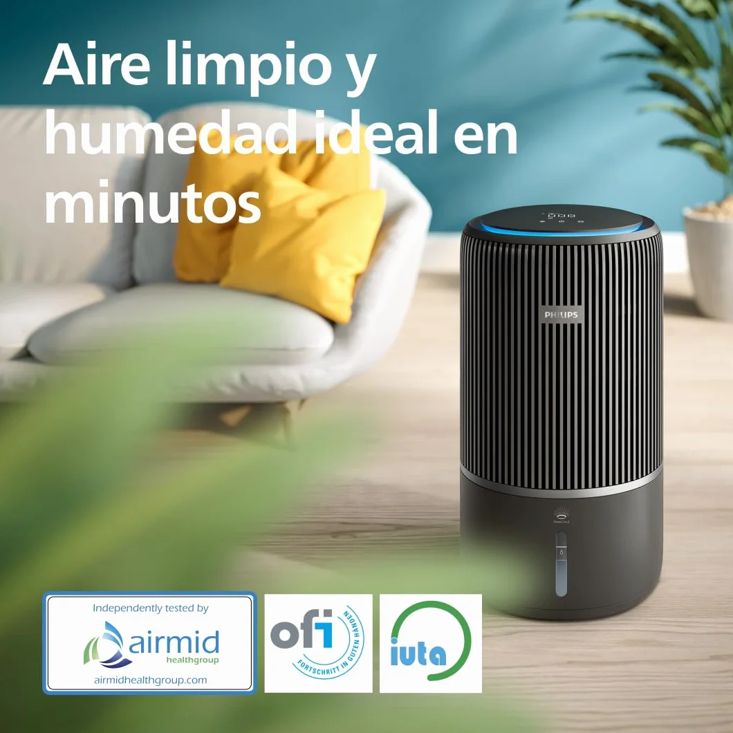 Philips 3400 Series Purificador y humidificador de aire 2 en 1, HEPA NanoProtect + filtro de carbón activo, humidificación higiénica a 650 ml/h, CADR 300 m³/h para 78 m² (AC3421/13)