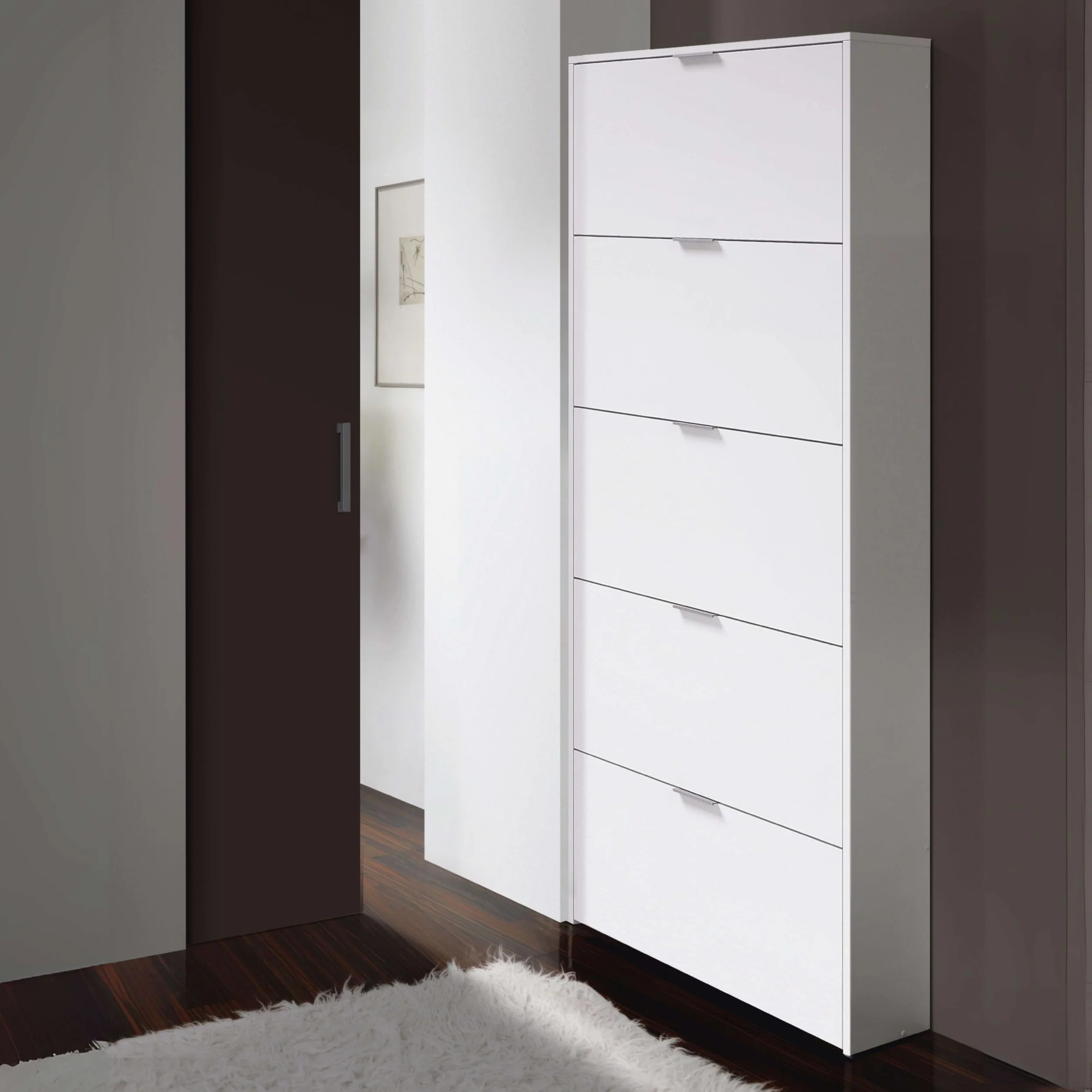 Habitdesign – Zapatero 5 Puertas, Color Blanco Brillo, Mueble Zapatero Alto 15 Pares, 180x70x17 cm – Modelo Shoe Cabinet