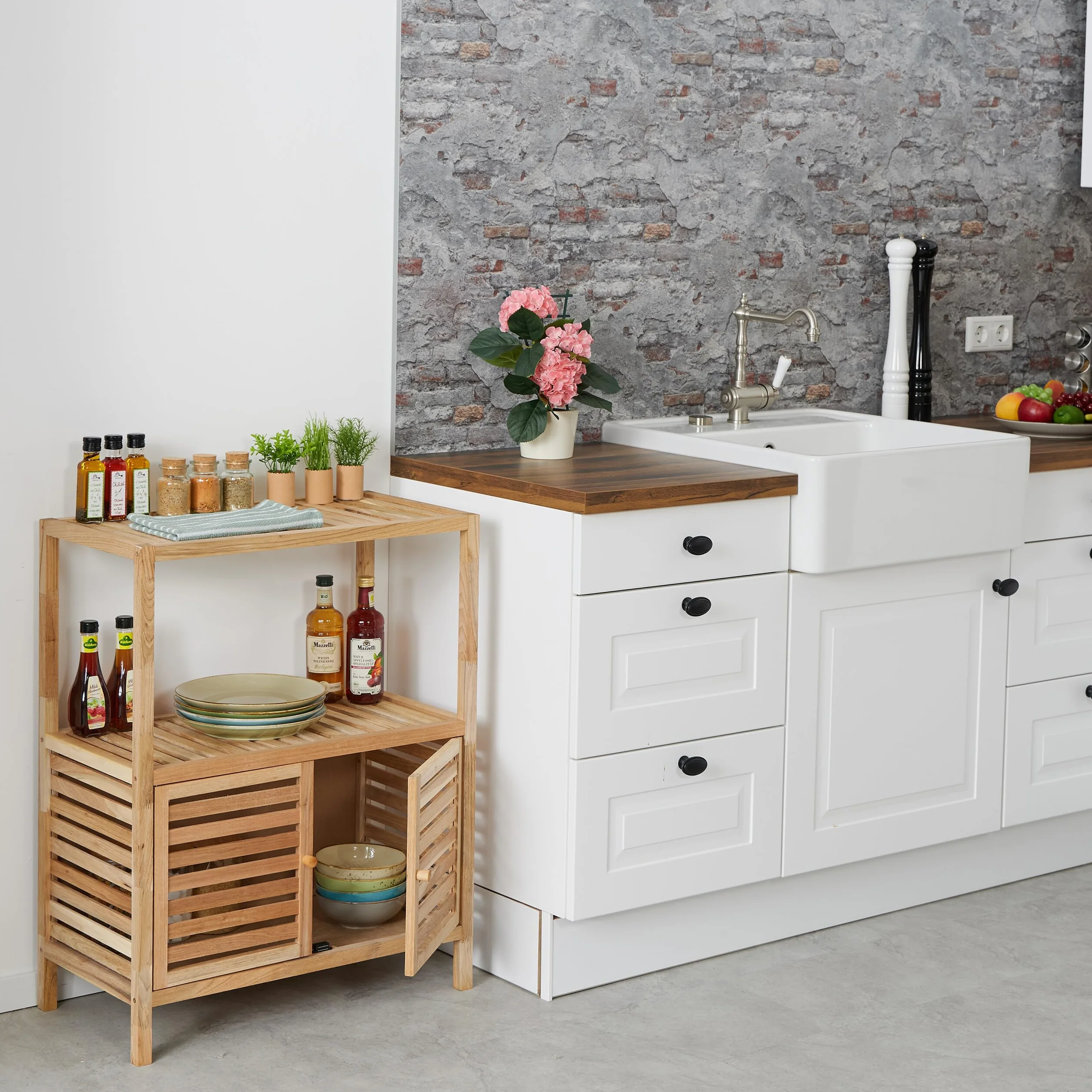 Relaxdays Mueble de Baño Nogal 86x67,5x35,5 cm Estantería con 2 Puertas