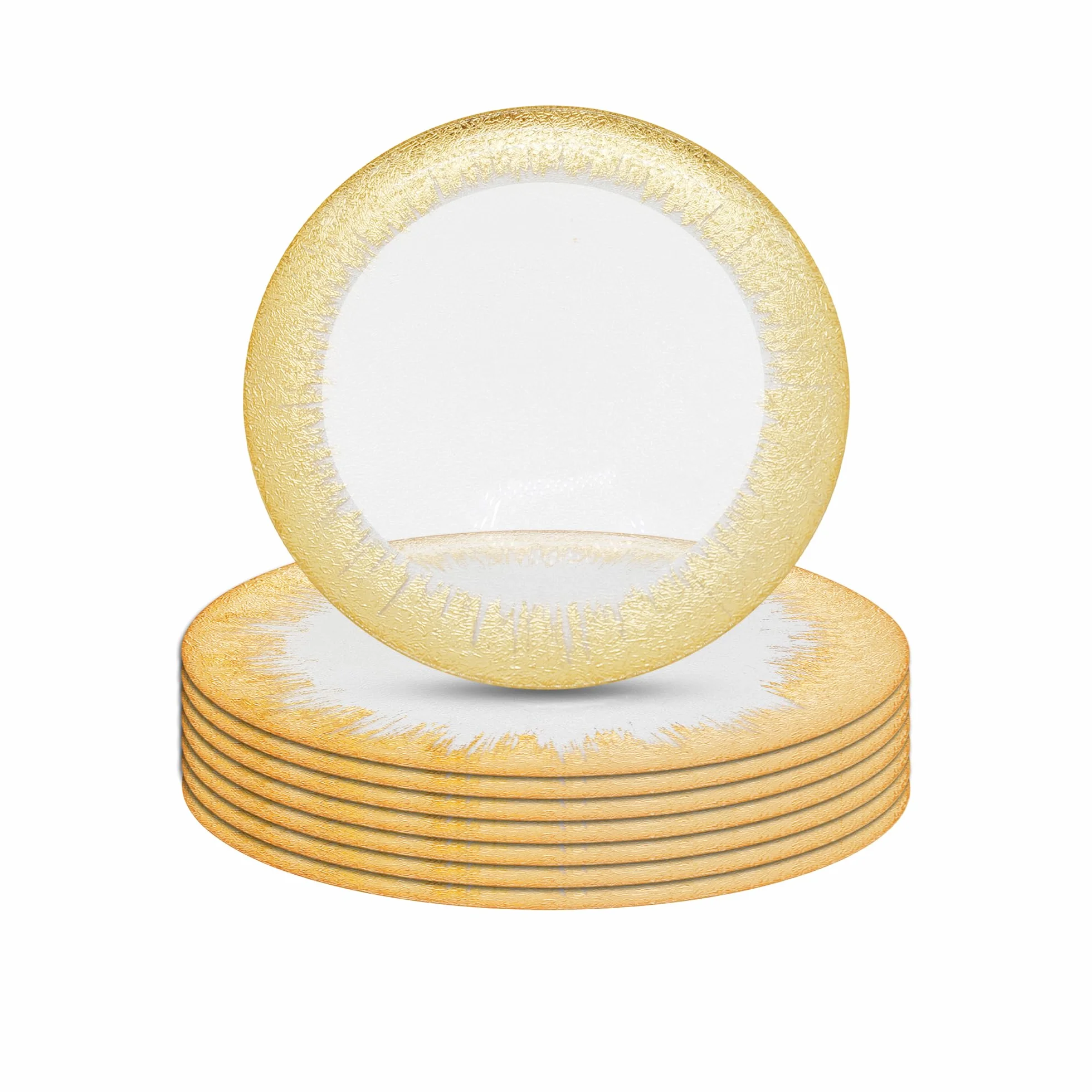 Platos de carga decorativos para fiestas, platos de vidrio con ribete dorado para decoración de mesa de comedor, bodas, cumpleaños, fiestas, vajilla, eventos de catering, 33 cm, 6 unidades | Cargadores decorativos de cena de 33 cm para decoración de mesa,